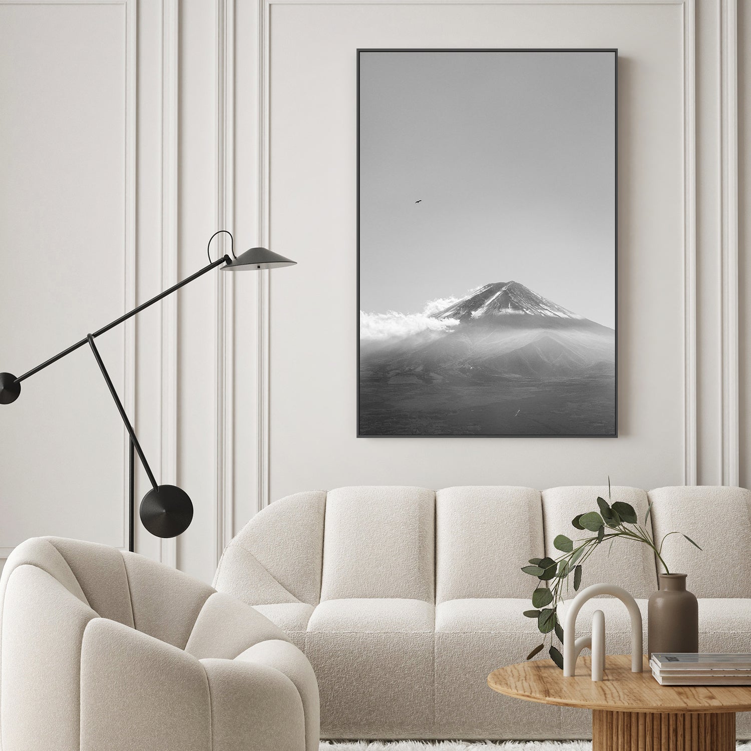 wall-art-print-canvas-poster-framed-Mt Fuji with an Eagle in Black and White, Soar , By Andrew Paranavitana-3