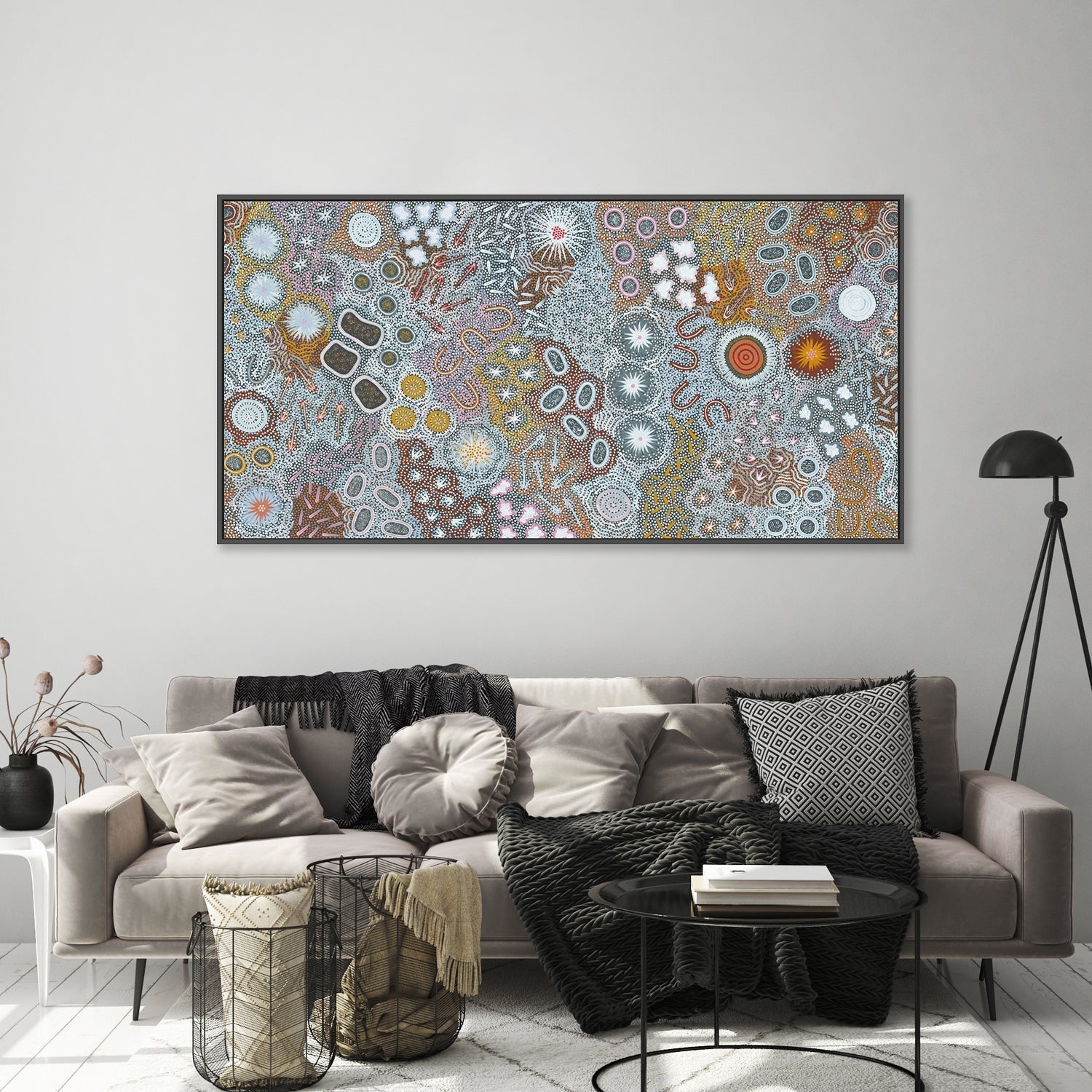 wall-art-print-canvas-poster-framed-My Great Great Grandmothers Land, Style D, Blue Tone-by-Azeza Possum-Gioia Wall Art