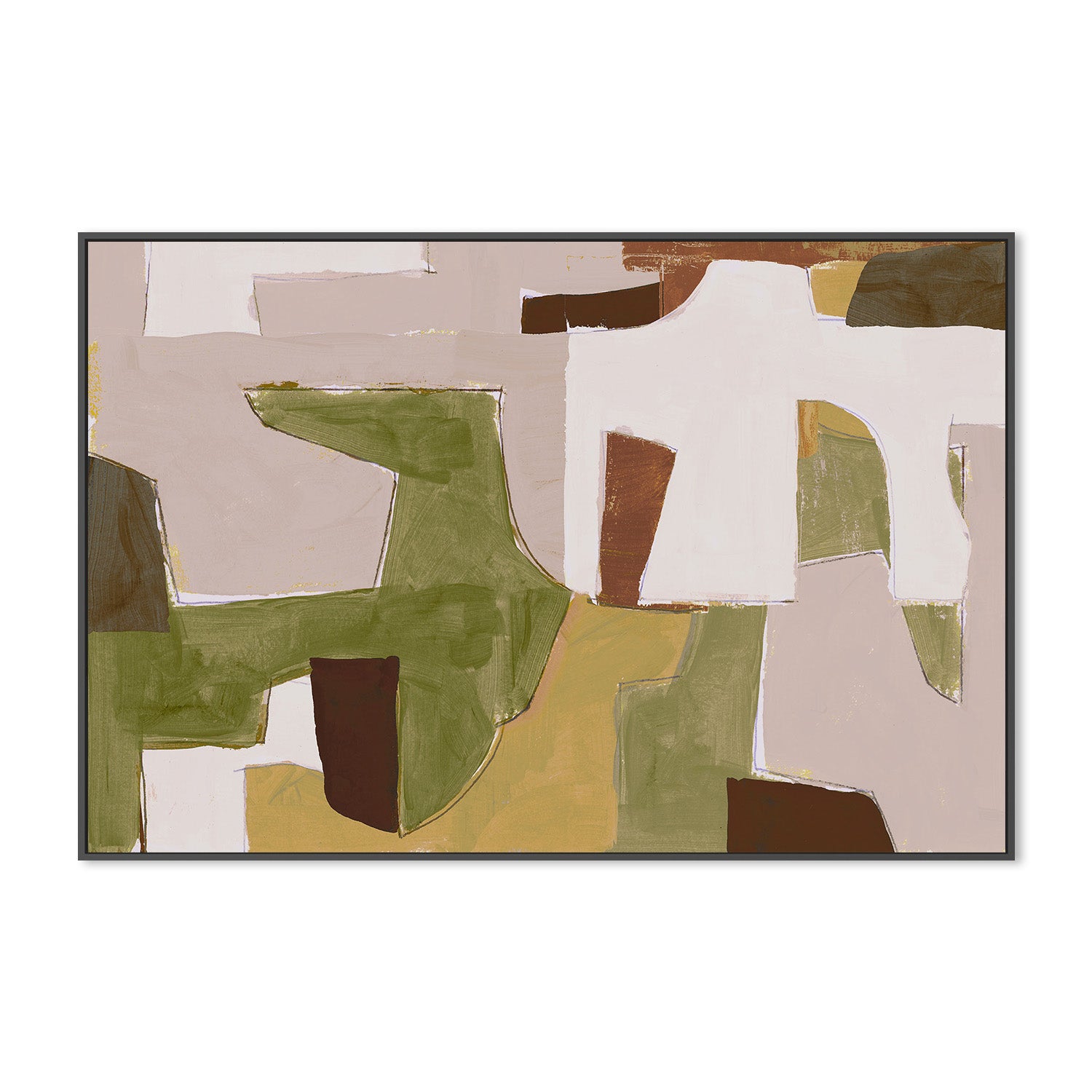 wall-art-print-canvas-poster-framed-New Jigsaw, Dusty Pink and Warm Green-3