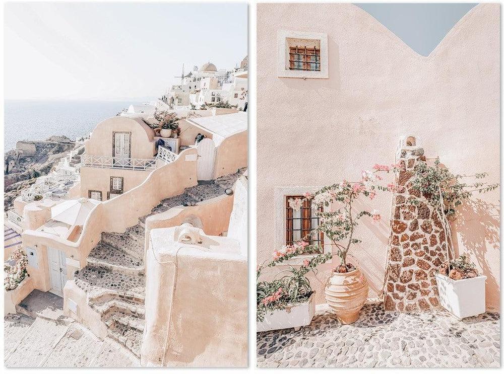 wall-art-print-canvas-poster-framed-Oia Santorini Views And Old Stone Wall, Set Of 2-by-Gioia Wall Art-Gioia Wall Art