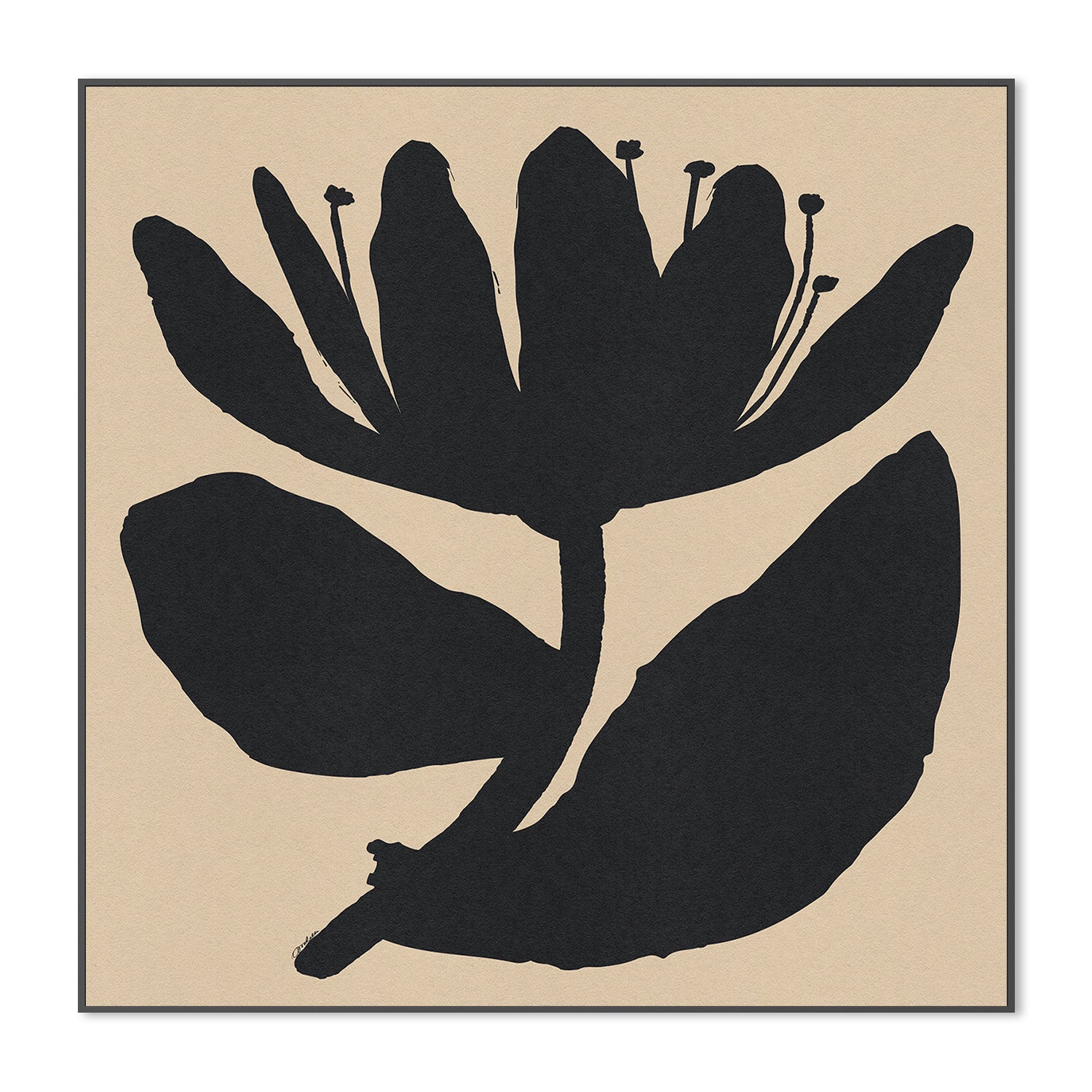 wall-art-print-canvas-poster-framed-Open Black Flower On Beige-3