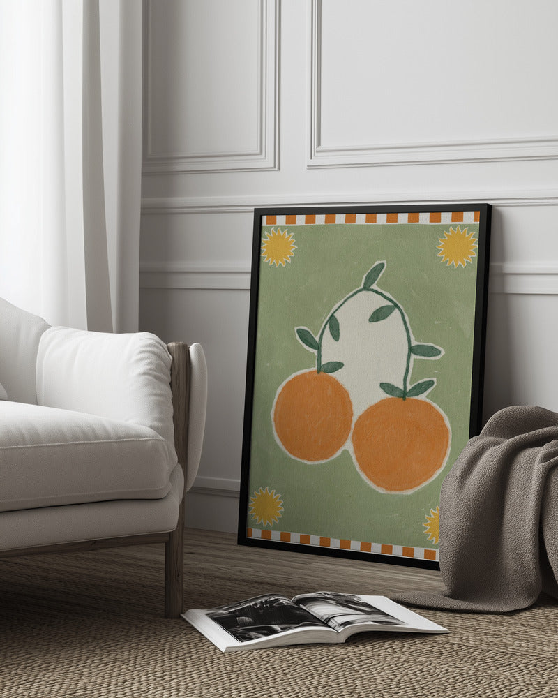 wall-art-print-canvas-poster-framed-Orange Fruit On Green Background-10