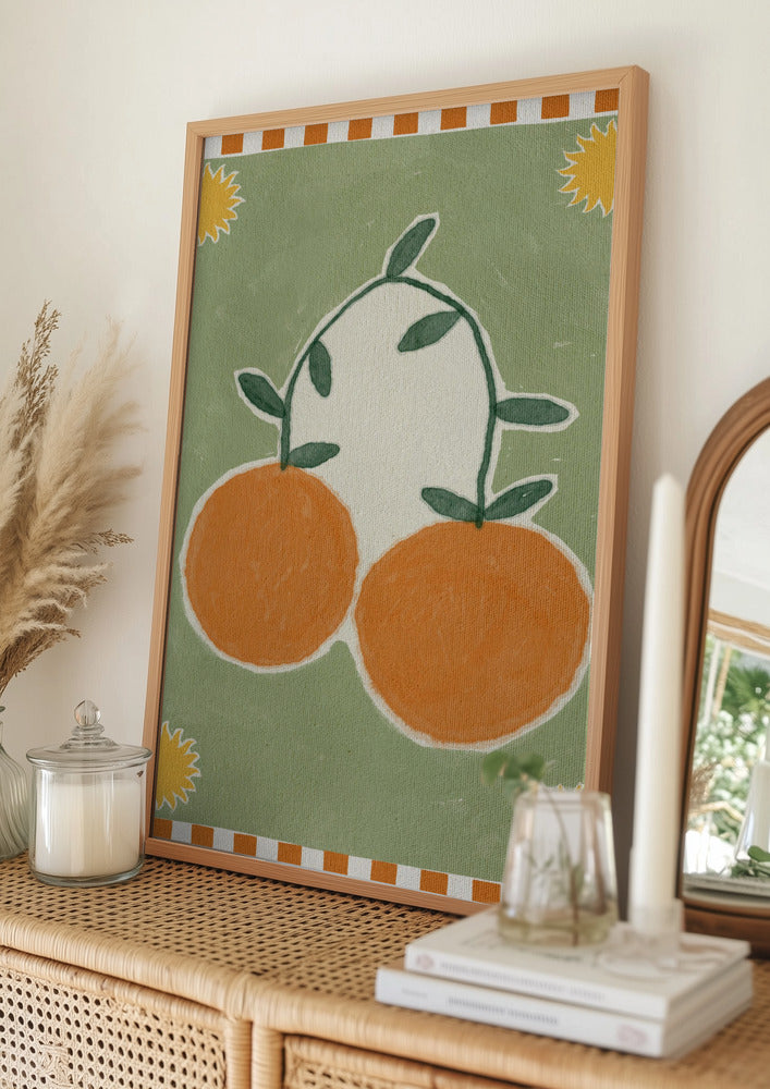 wall-art-print-canvas-poster-framed-Orange Fruit On Green Background-11