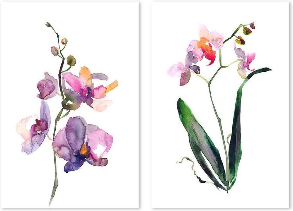wall-art-print-canvas-poster-framed-Orchid Painting, Watercolour Style, Set Of 2-by-Gioia Wall Art-Gioia Wall Art