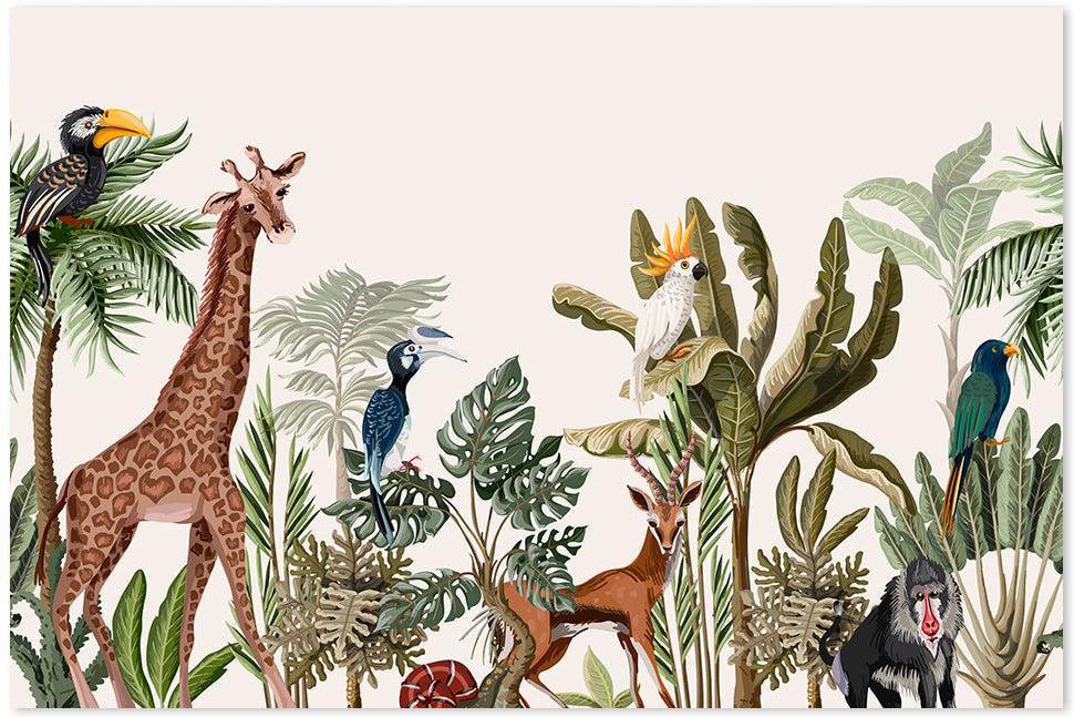 wall-art-print-canvas-poster-framed-Palm, Banana And Jungle Animals, Vintage Style-by-Gioia Wall Art-Gioia Wall Art