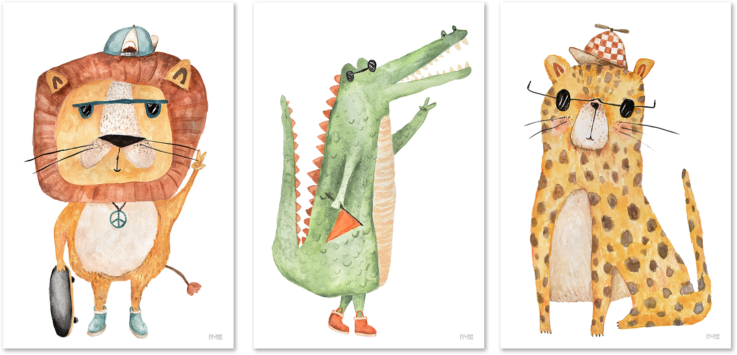 wall-art-print-canvas-poster-framed-Peace Dude Crew, Style B, Set of 3 , By Pip and Phee-1