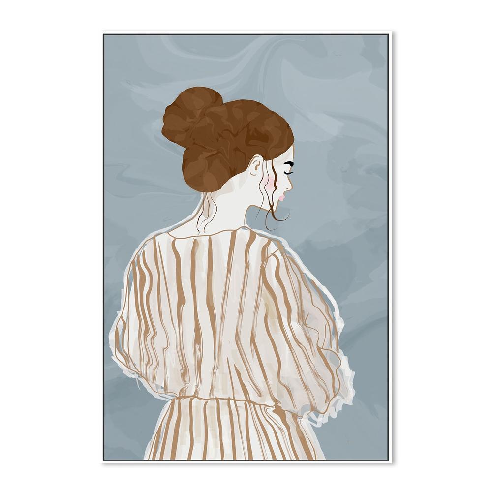 wall-art-print-canvas-poster-framed-Pensive Woman Striped Dress-5