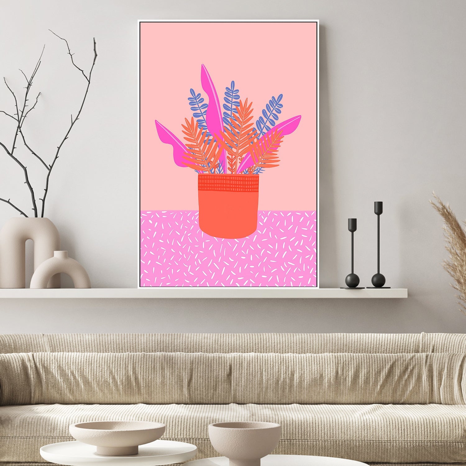 wall-art-print-canvas-poster-framed-Pink And Blue Leaves , By Melissa Donne-2
