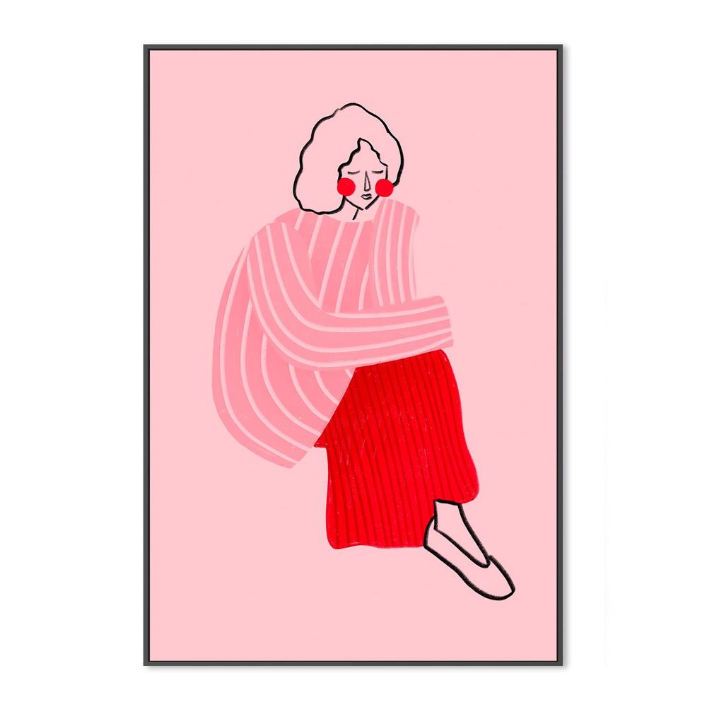 wall-art-print-canvas-poster-framed-Pink and Red Line Lady-3