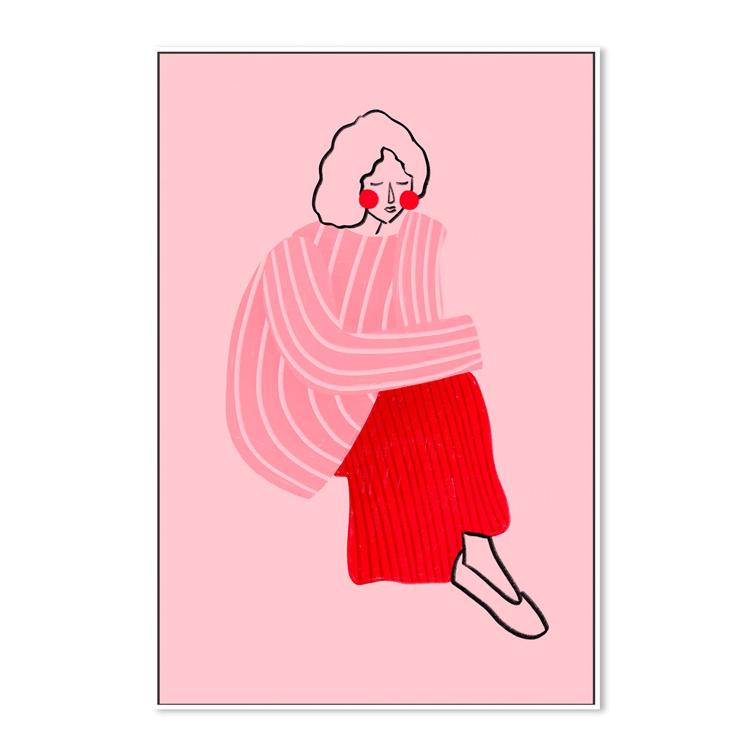 wall-art-print-canvas-poster-framed-Pink and Red Line Lady-5
