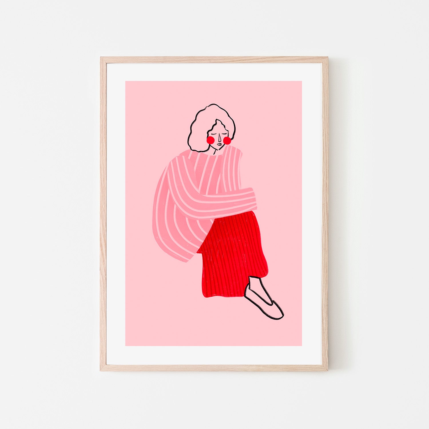wall-art-print-canvas-poster-framed-Pink and Red Line Lady-6