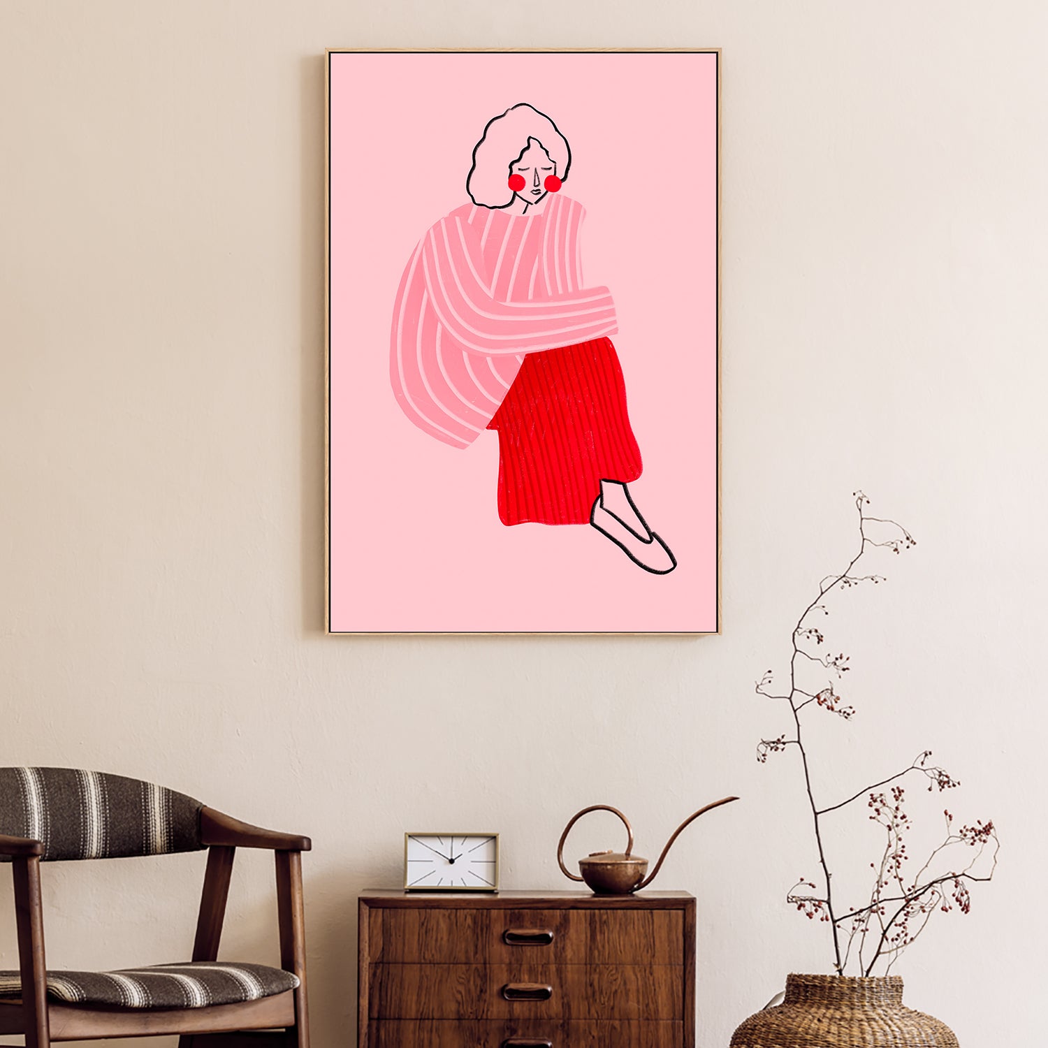 wall-art-print-canvas-poster-framed-Pink and Red Line Lady-7
