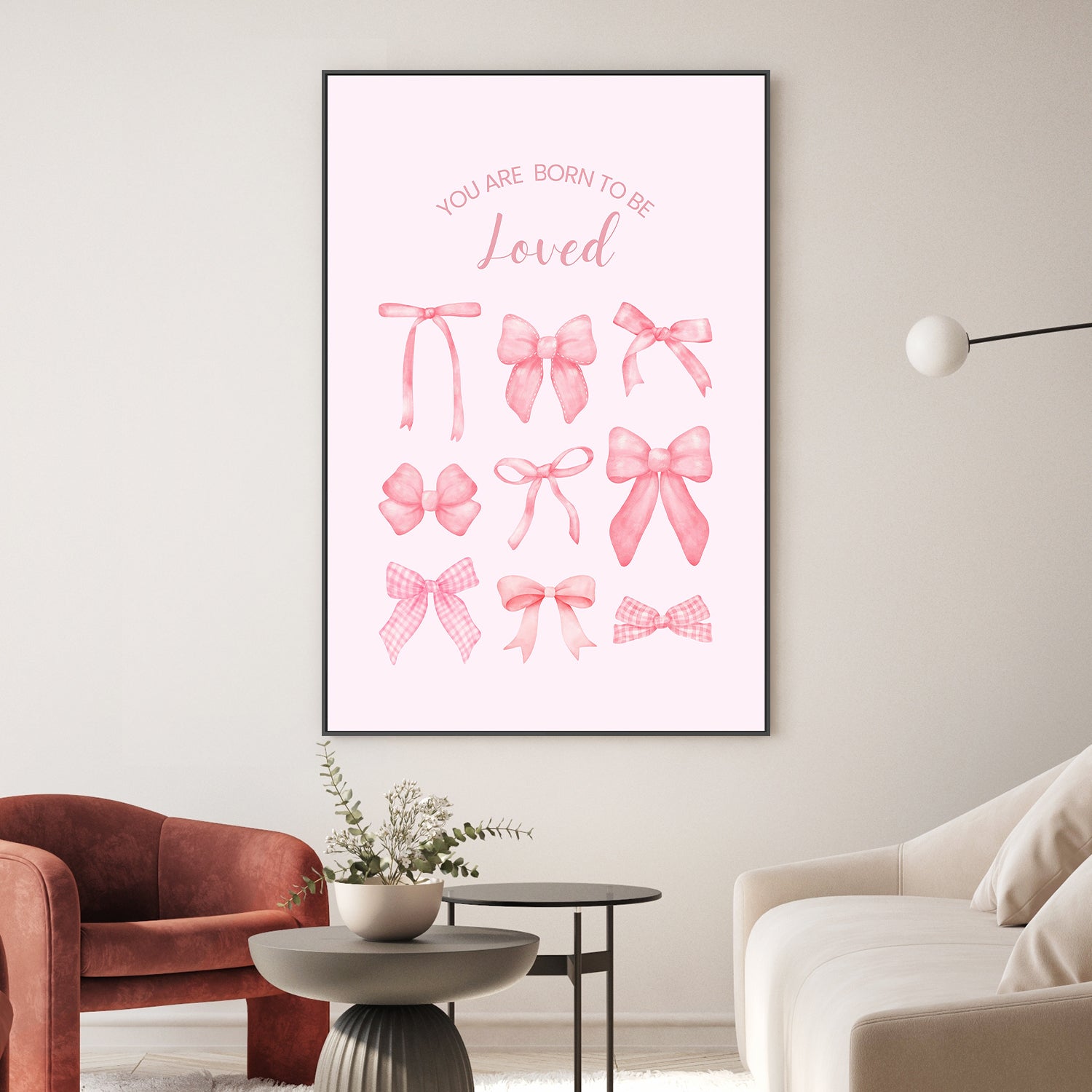 wall-art-print-canvas-poster-framed-Pink Bows Born To Be Loved-7