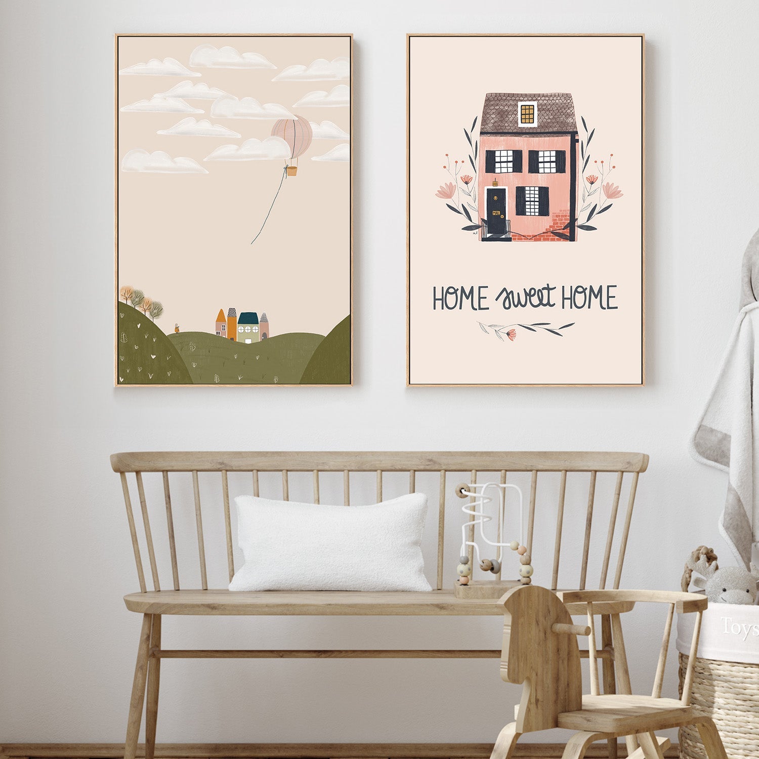 wall-art-print-canvas-poster-framed-Pink Hot Air Balloon and Home Sweet Home, Set Of 2 , By Menina Lisboa-6