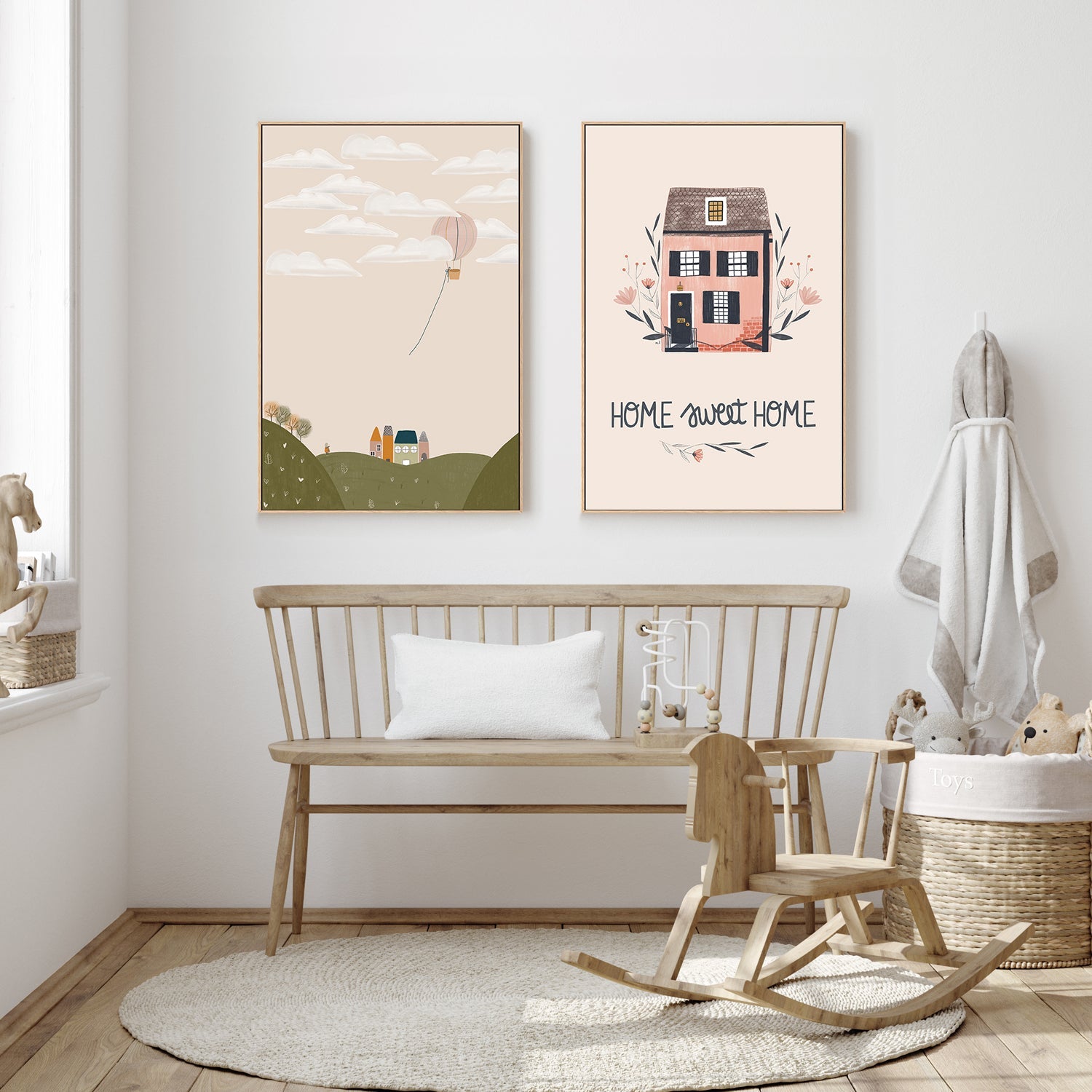 wall-art-print-canvas-poster-framed-Pink Hot Air Balloon and Home Sweet Home, Set Of 2 , By Menina Lisboa-7