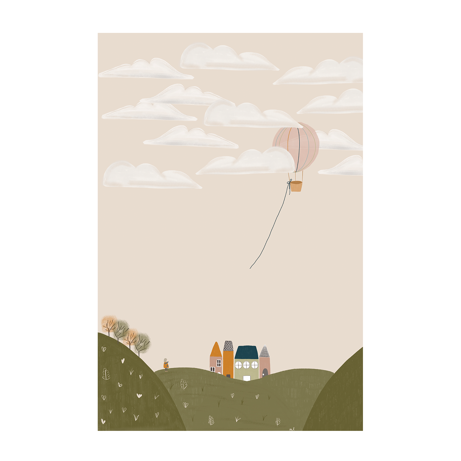 wall-art-print-canvas-poster-framed-Pink Hot Air Balloon and Home Sweet Home, Set Of 2 , By Menina Lisboa-8