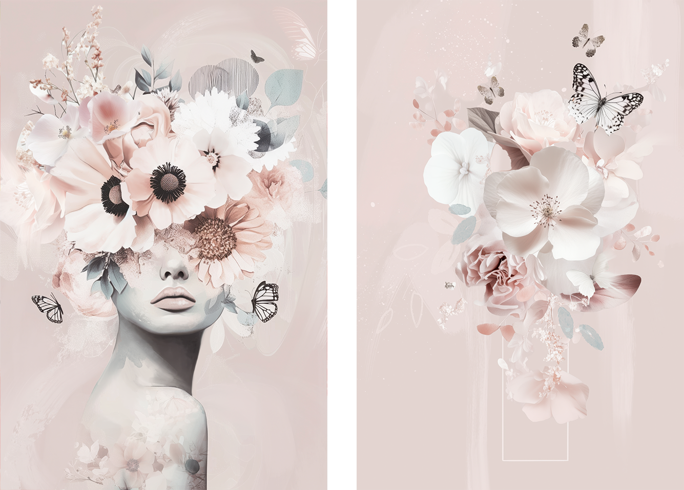 wall-art-print-canvas-poster-framed-Pink Petal Veil, Style B, Set Of 2 , By Bella Eve-1