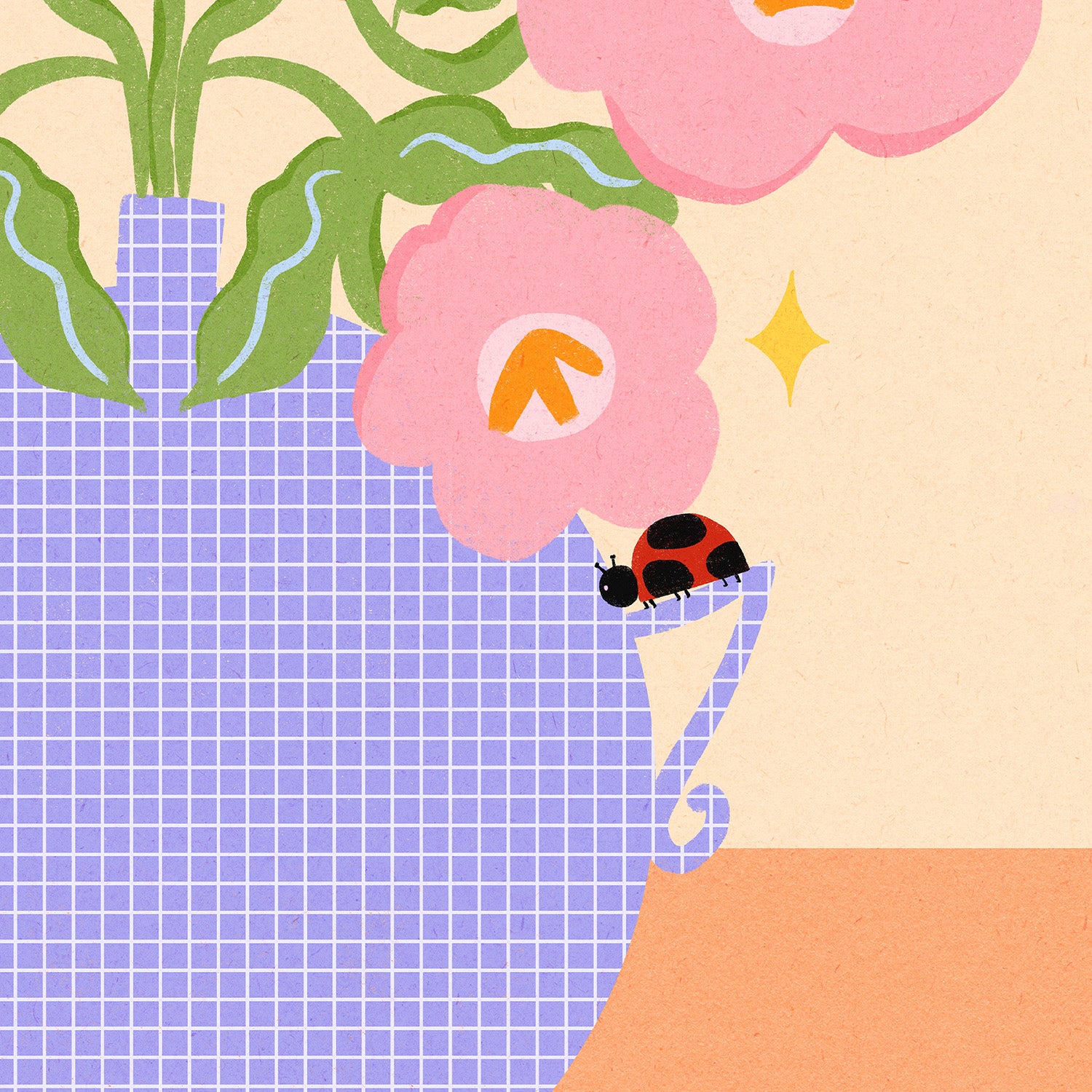 wall-art-print-canvas-poster-framed-Pink Retro Flowers in a Vase Illustration-11