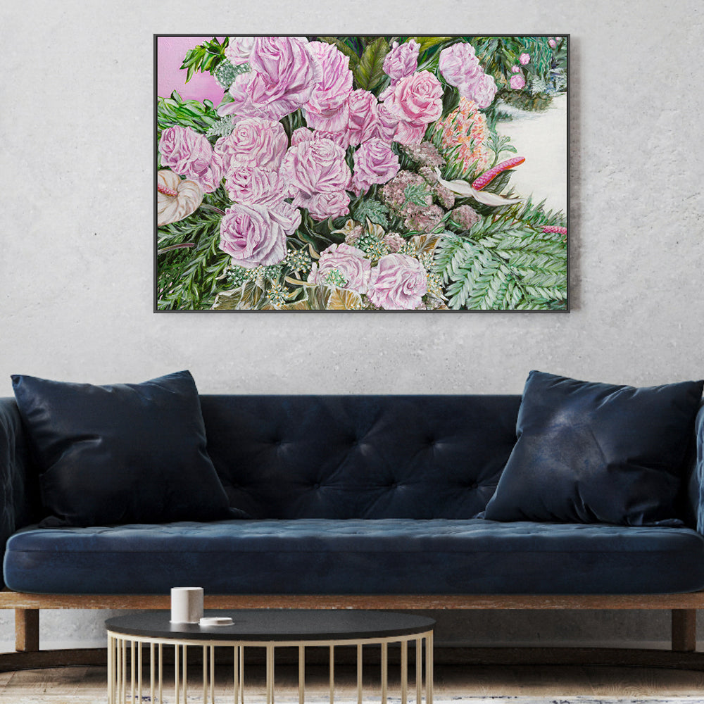 wall-art-print-canvas-poster-framed-PINK ROSES AND ANTHURIUMS , By Hsin Lin-GIOIA-WALL-ART