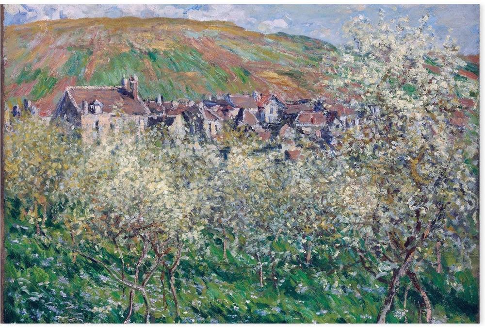 wall-art-print-canvas-poster-framed-Plum Trees in Blossom at Vetheuil 1879 , By Monet-by-Gioia Wall Art-Gioia Wall Art