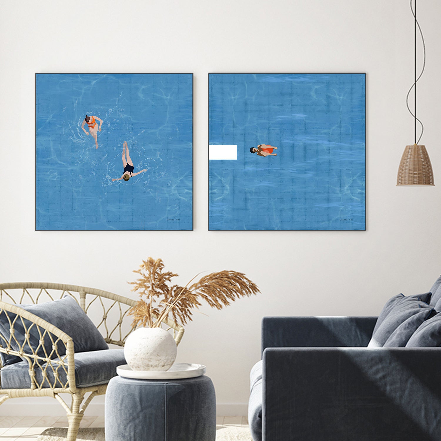 wall-art-print-canvas-poster-framed-Pool Fun, Style A & B, Set Of 2-2