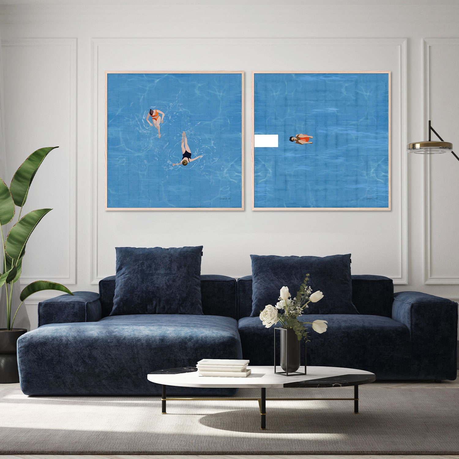wall-art-print-canvas-poster-framed-Pool Fun, Style A & B, Set Of 2-8