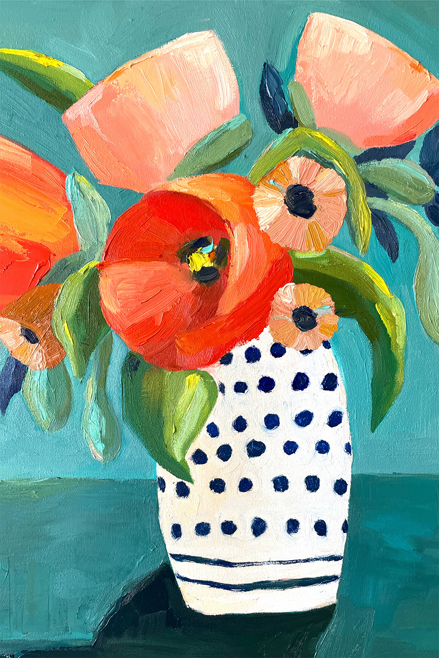 wall-art-print-canvas-poster-framed-Poppies In A Polka Dot Vase , By Kelly Angelovic-1