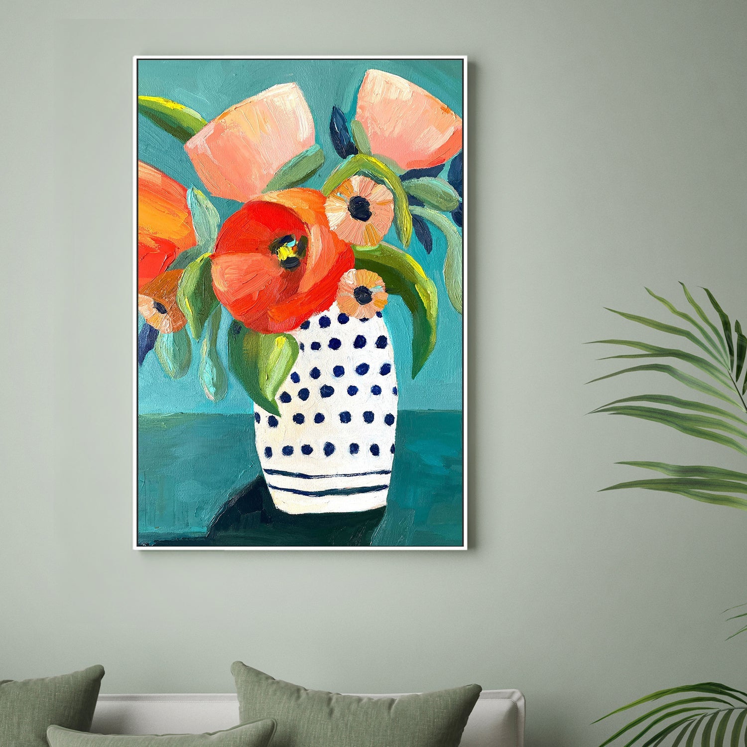 wall-art-print-canvas-poster-framed-Poppies In A Polka Dot Vase , By Kelly Angelovic-2