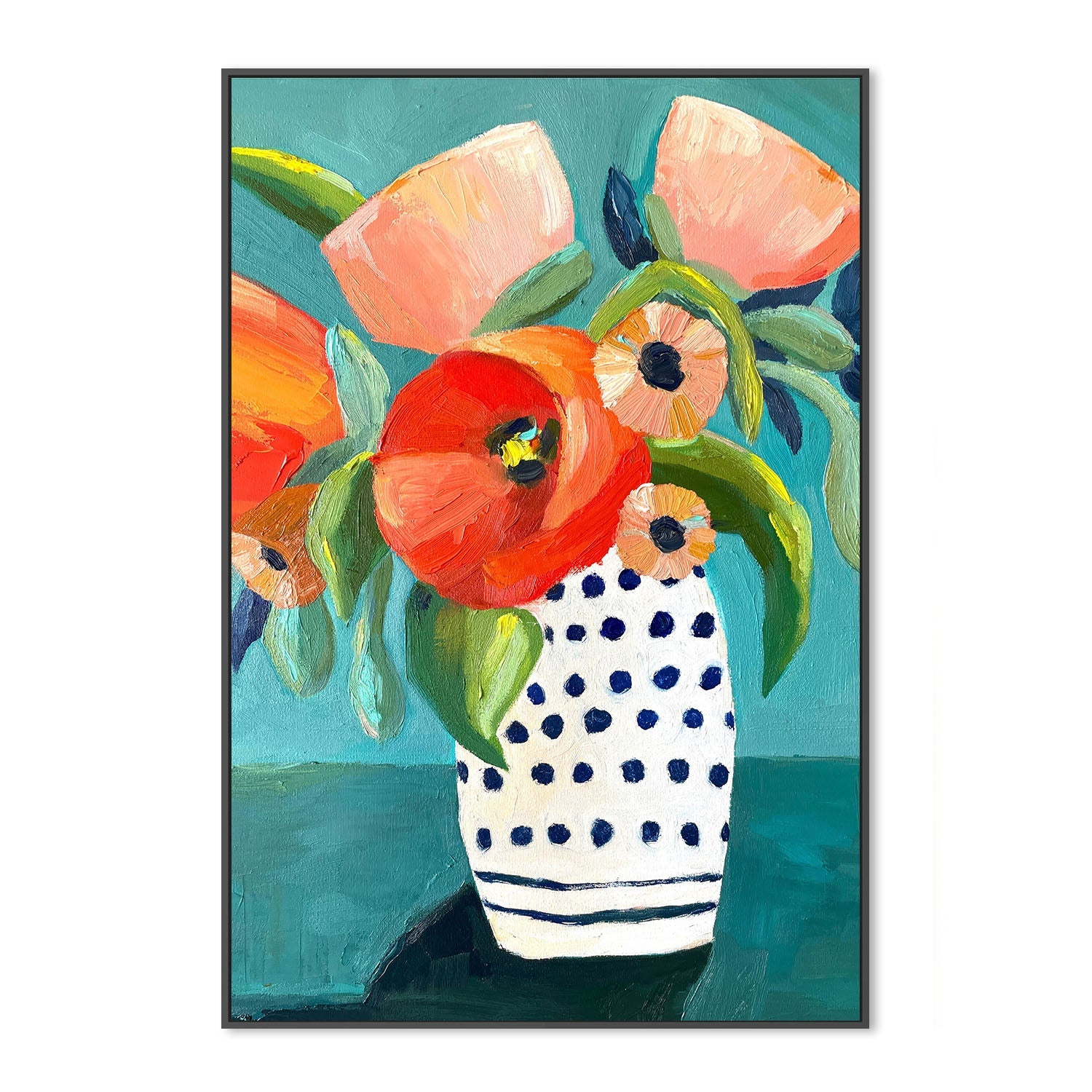 wall-art-print-canvas-poster-framed-Poppies In A Polka Dot Vase , By Kelly Angelovic-3