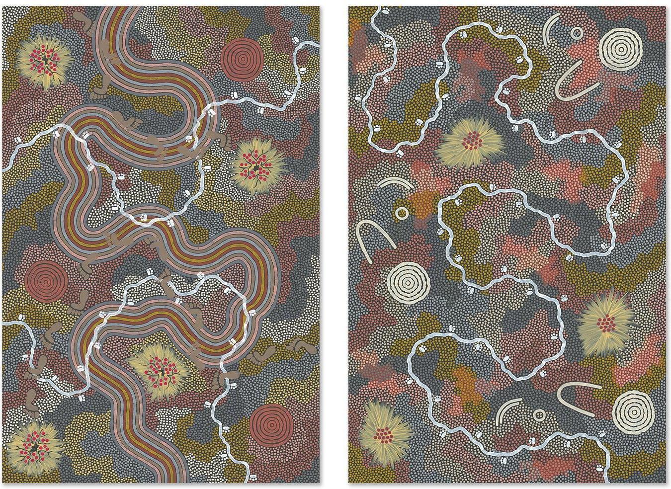 Possum And Worm Dreaming Set Of 2 By Danny Tjampitjinpa Aboriginal Painting Print