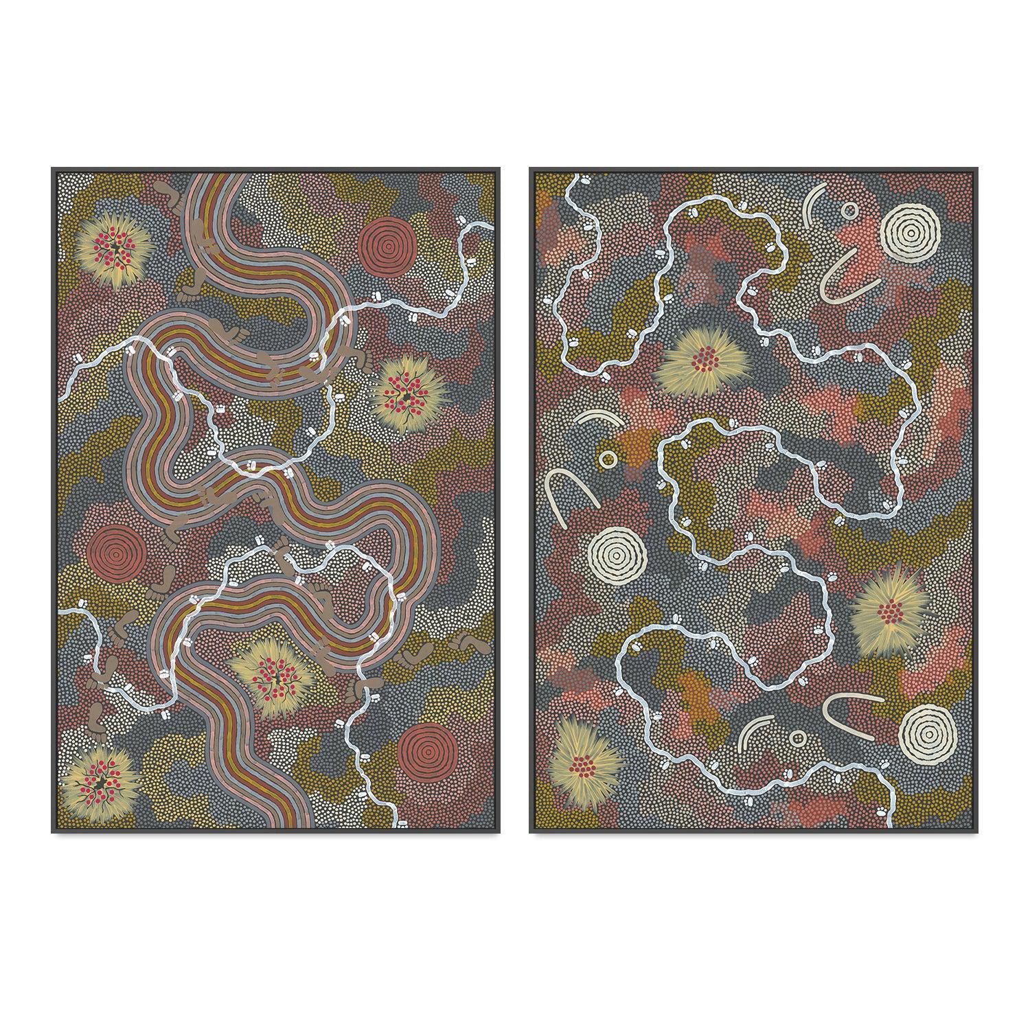 Possum And Worm Dreaming Set Of 2 By Danny Tjampitjinpa Aboriginal Painting Print