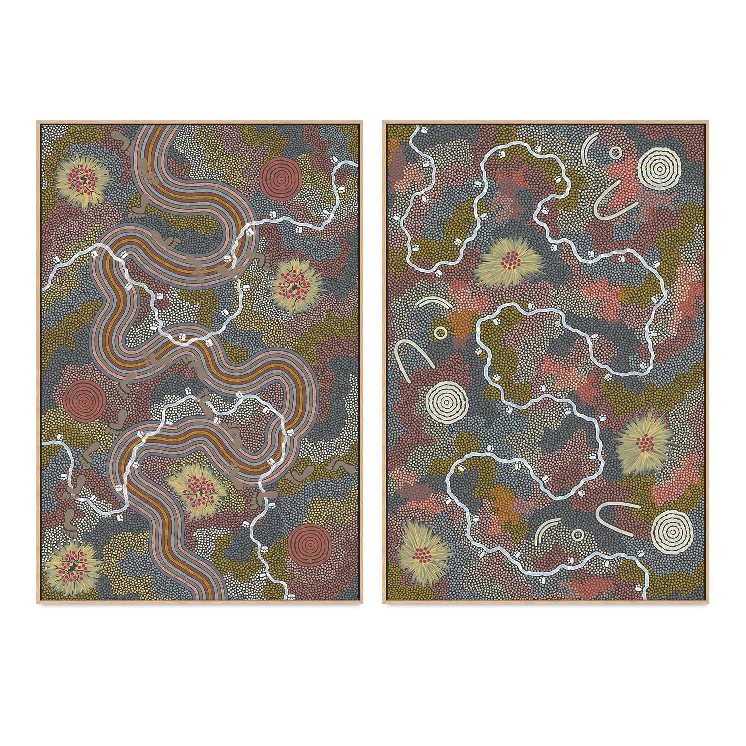 Possum And Worm Dreaming Set Of 2 By Danny Tjampitjinpa Aboriginal Painting Print