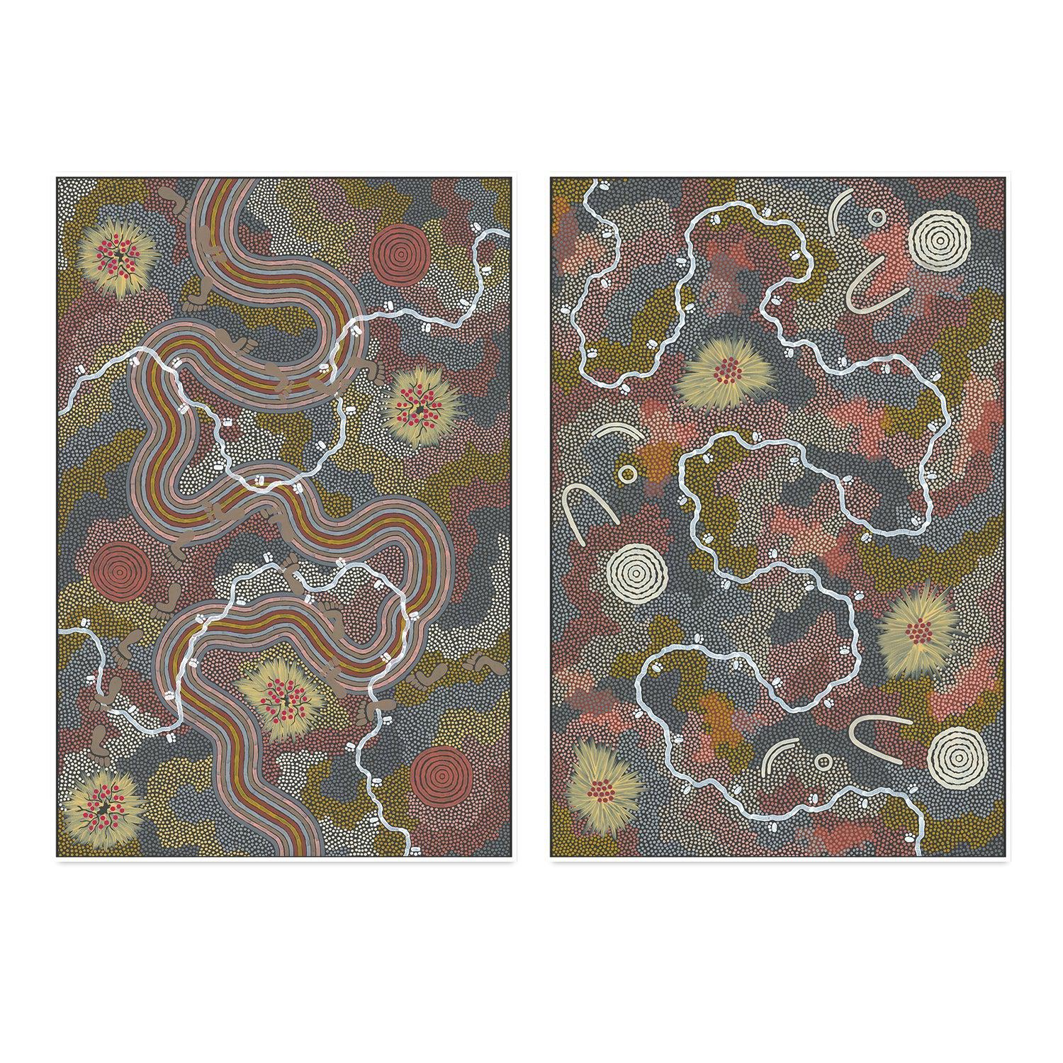 Possum And Worm Dreaming Set Of 2 By Danny Tjampitjinpa Aboriginal Painting Print