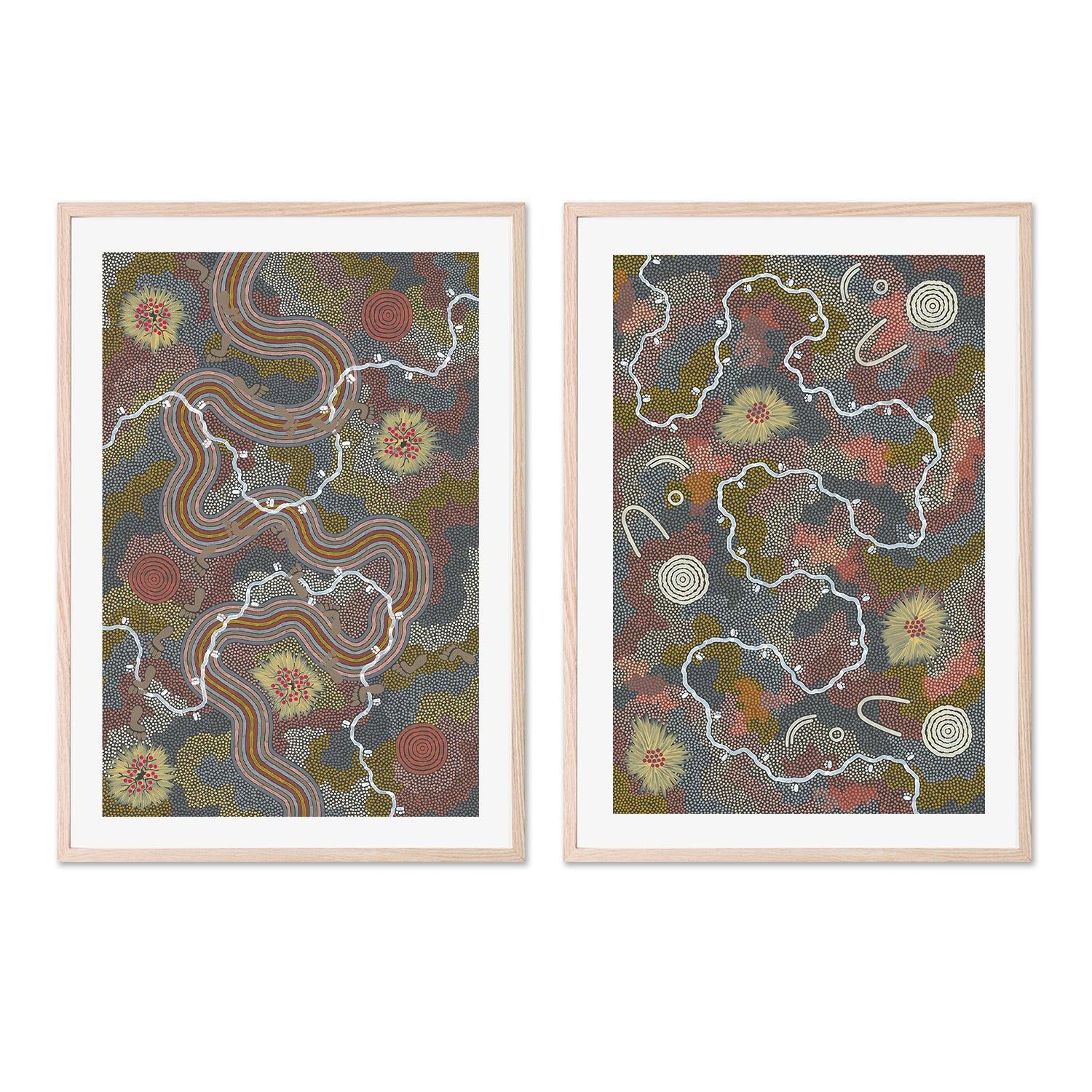 Possum And Worm Dreaming Set Of 2 By Danny Tjampitjinpa Aboriginal Painting Print