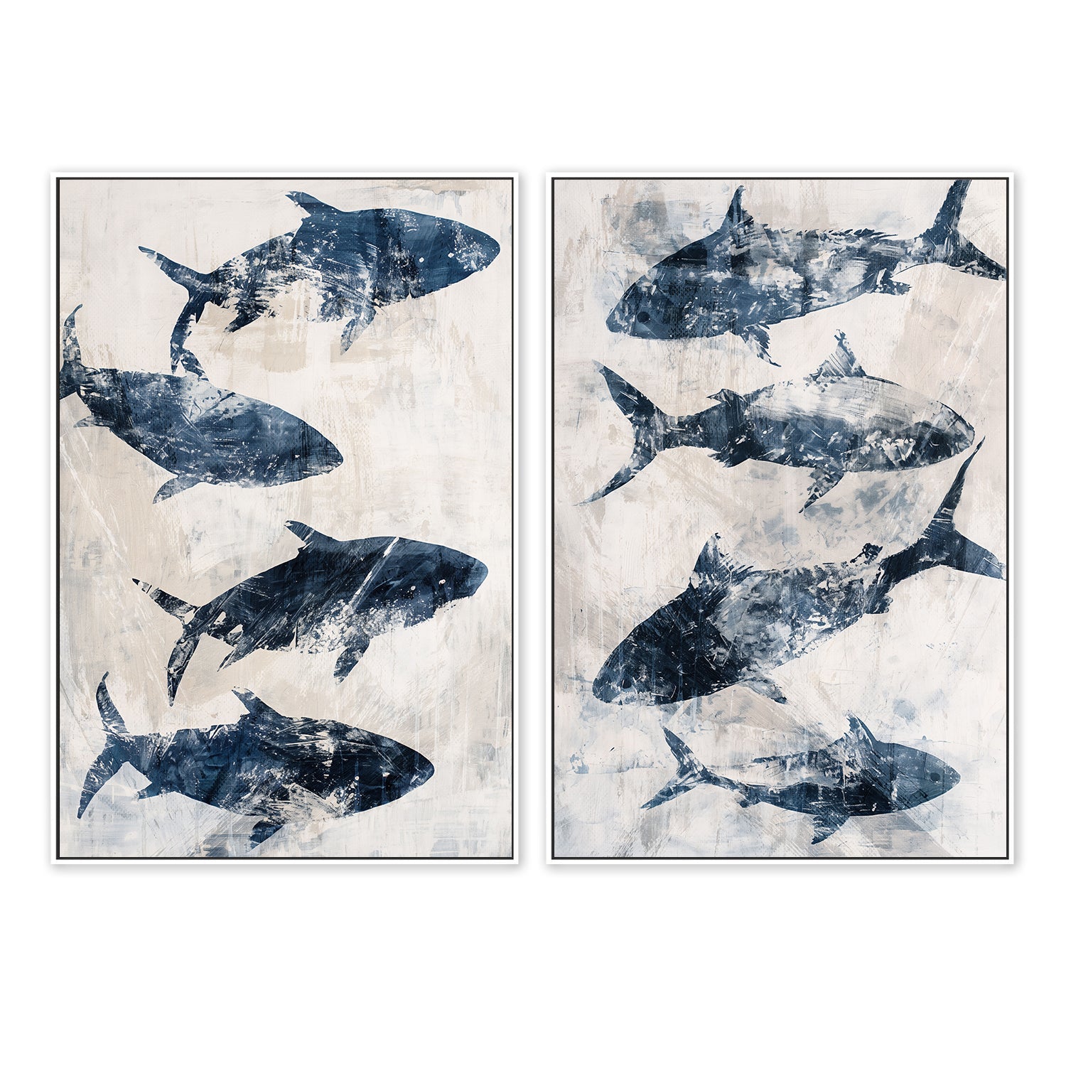 wall-art-print-canvas-poster-framed-Primative Navy Fish, Style A & B, Set Of 2 , By Nina Blue , By Nina Blue-5