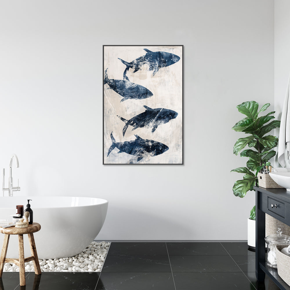 wall-art-print-canvas-poster-framed-Primative Navy Fish , Style A, By Nina Blue-2