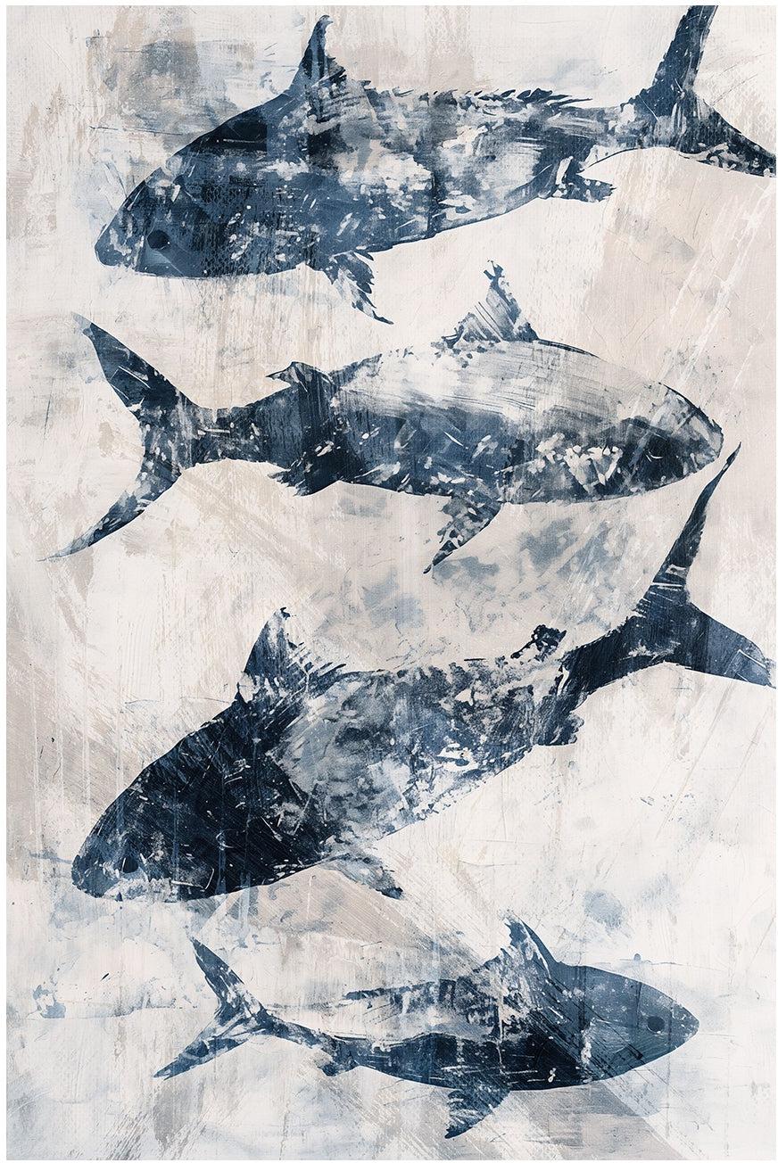 wall-art-print-canvas-poster-framed-Primative Navy Fish , Style B, By Nina Blue-1