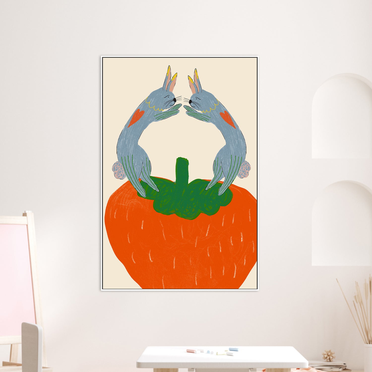 wall-art-print-canvas-poster-framed-Rabbits on Strawberry-2