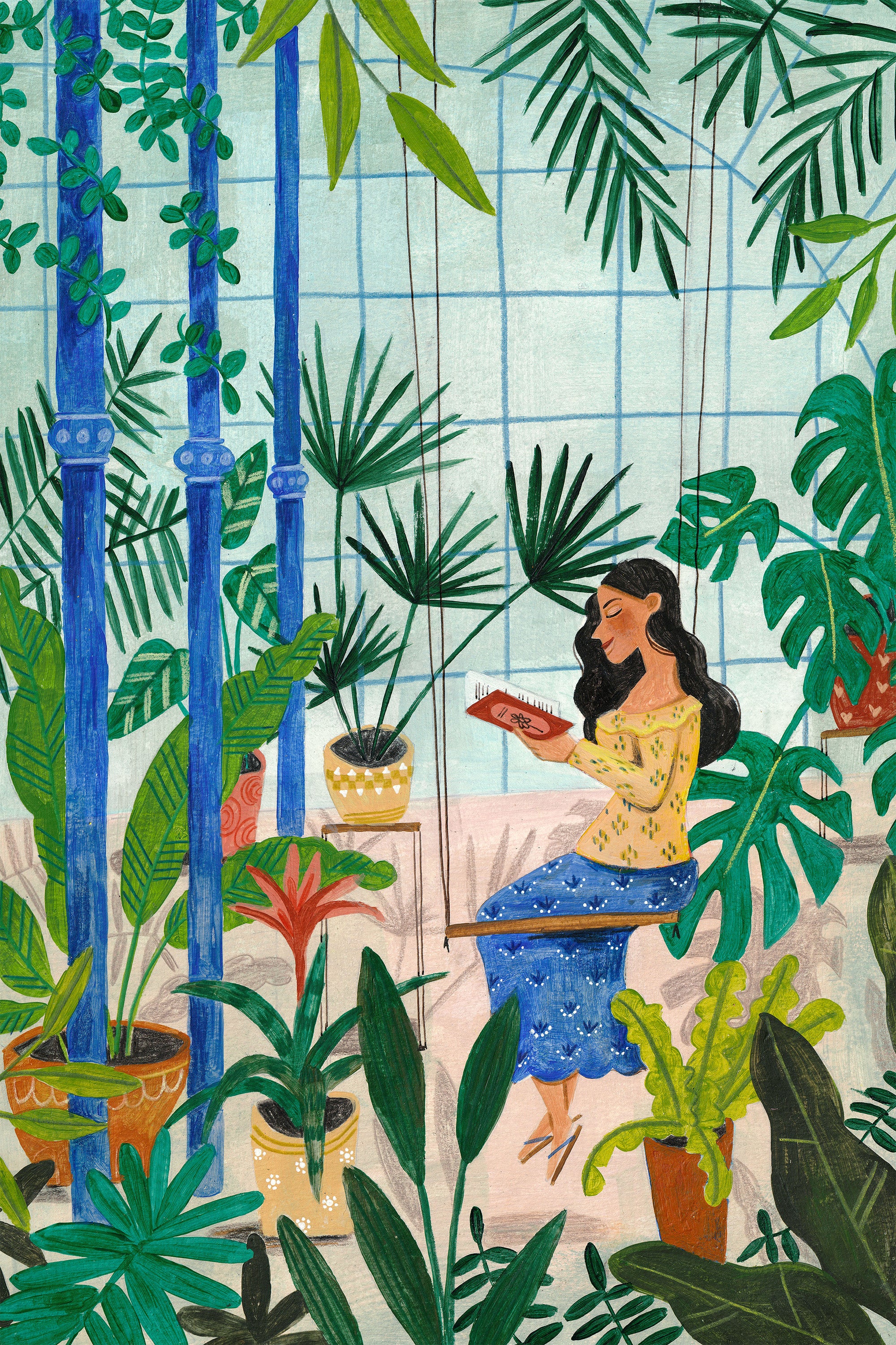 wall-art-print-canvas-poster-framed-Reading in the plant greenhouse-1
