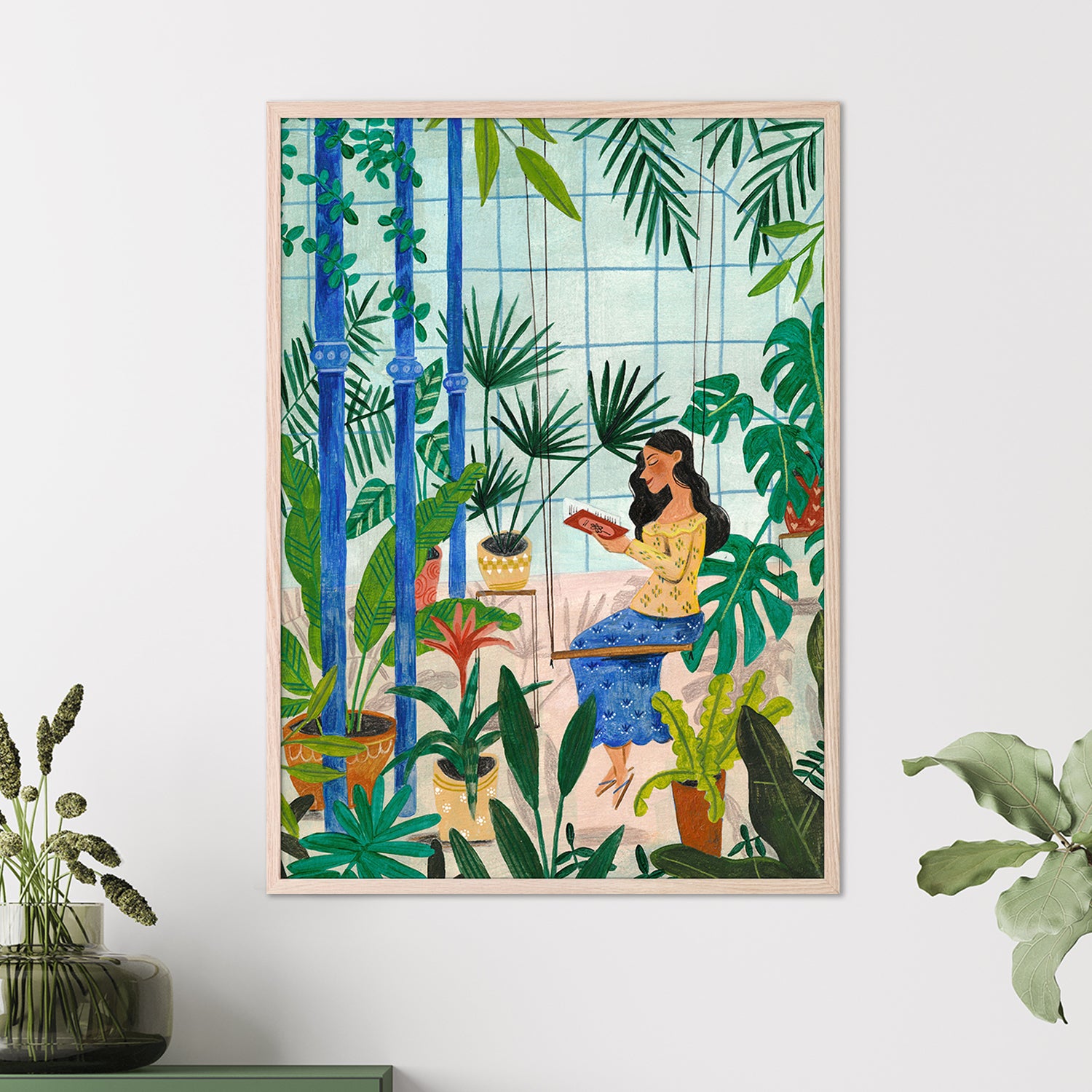 wall-art-print-canvas-poster-framed-Reading in the plant greenhouse-2