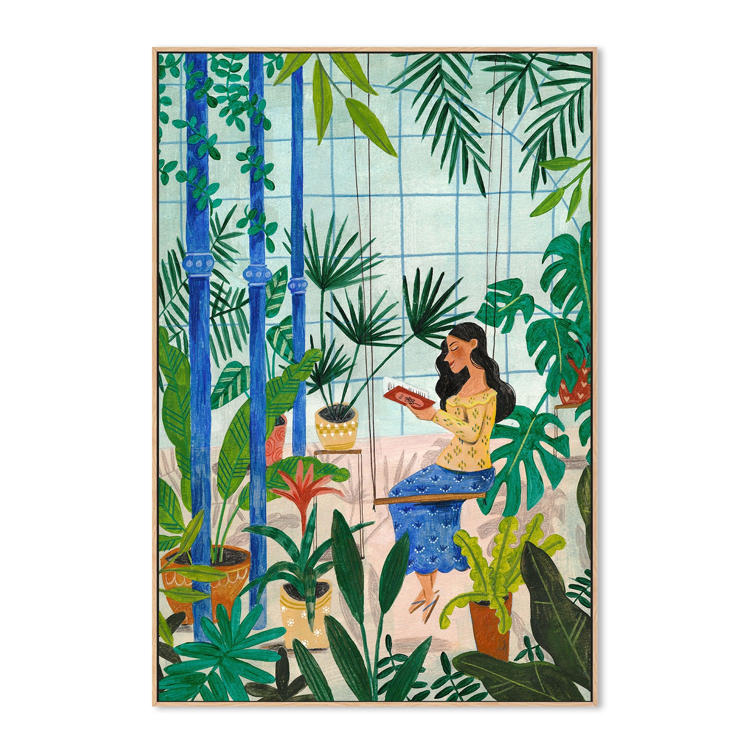 wall-art-print-canvas-poster-framed-Reading in the plant greenhouse-4