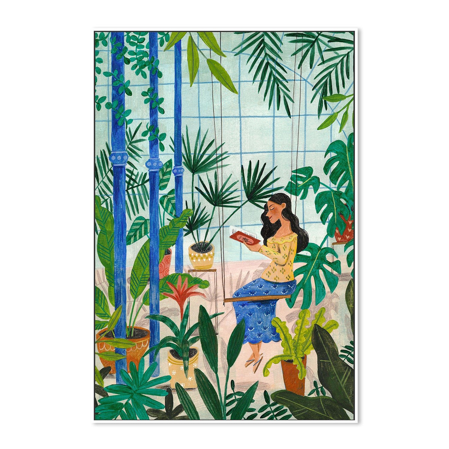 wall-art-print-canvas-poster-framed-Reading in the plant greenhouse-5