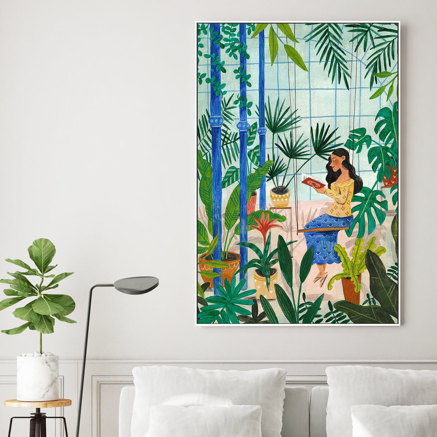 wall-art-print-canvas-poster-framed-Reading in the plant greenhouse-7