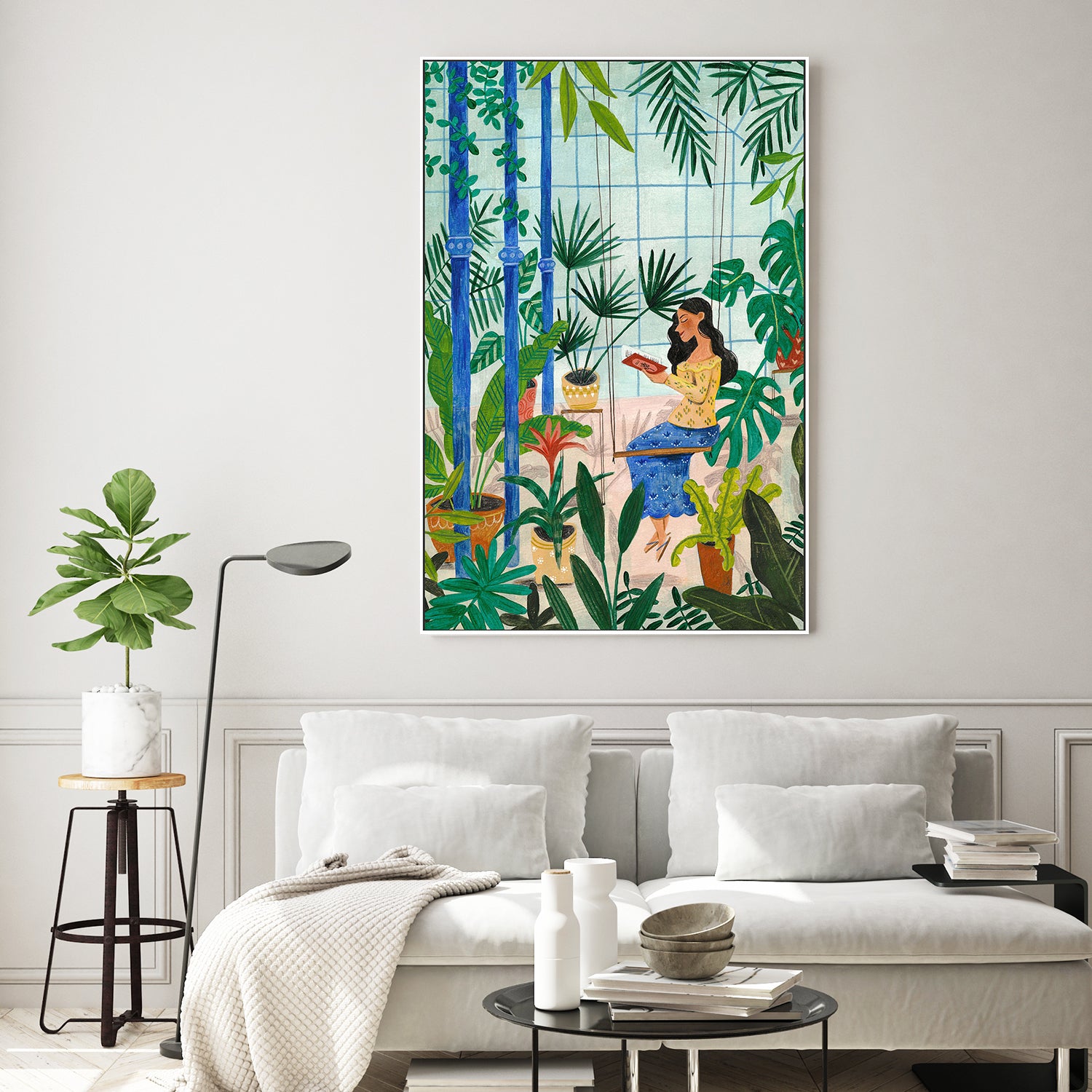 wall-art-print-canvas-poster-framed-Reading in the plant greenhouse-8