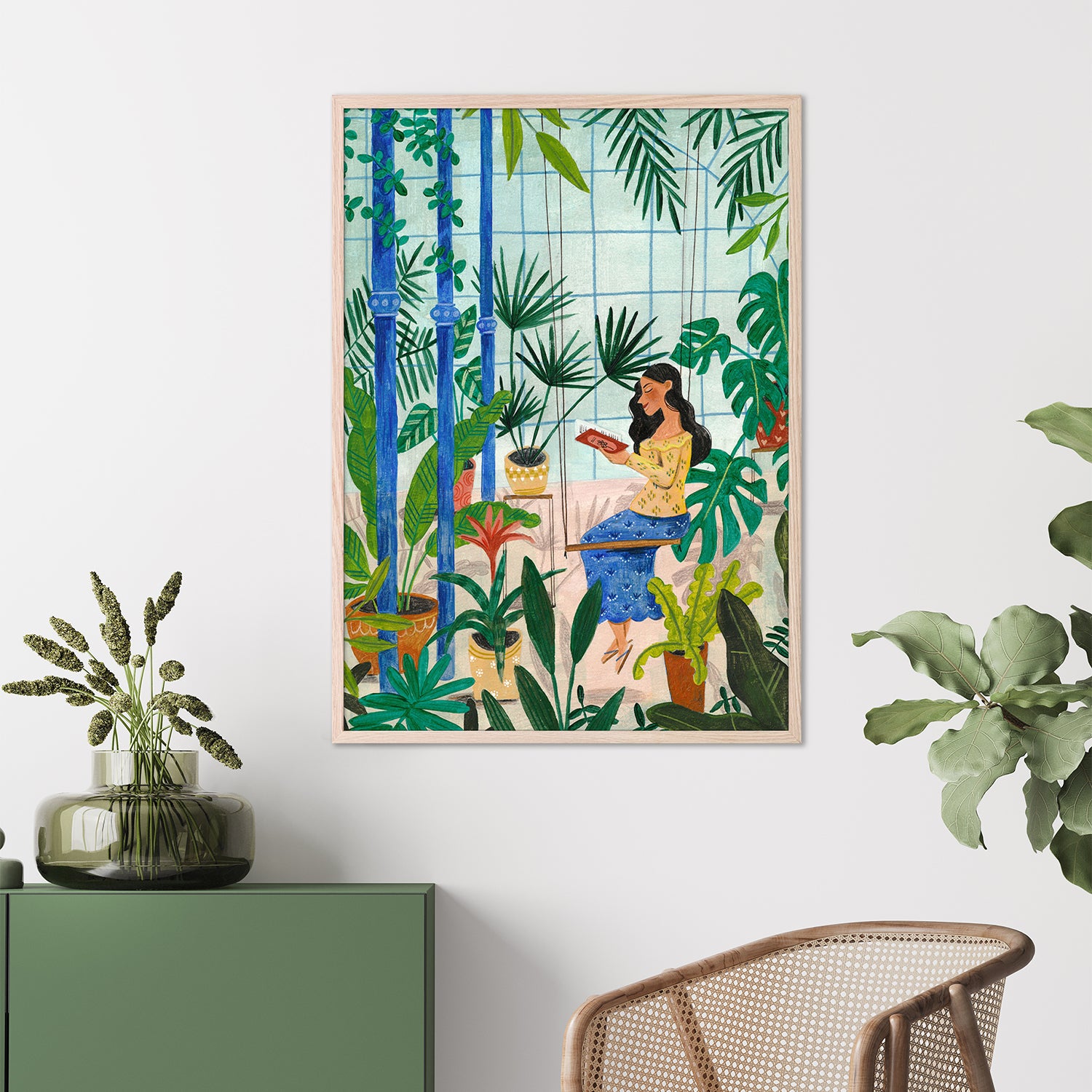 wall-art-print-canvas-poster-framed-Reading in the plant greenhouse-9