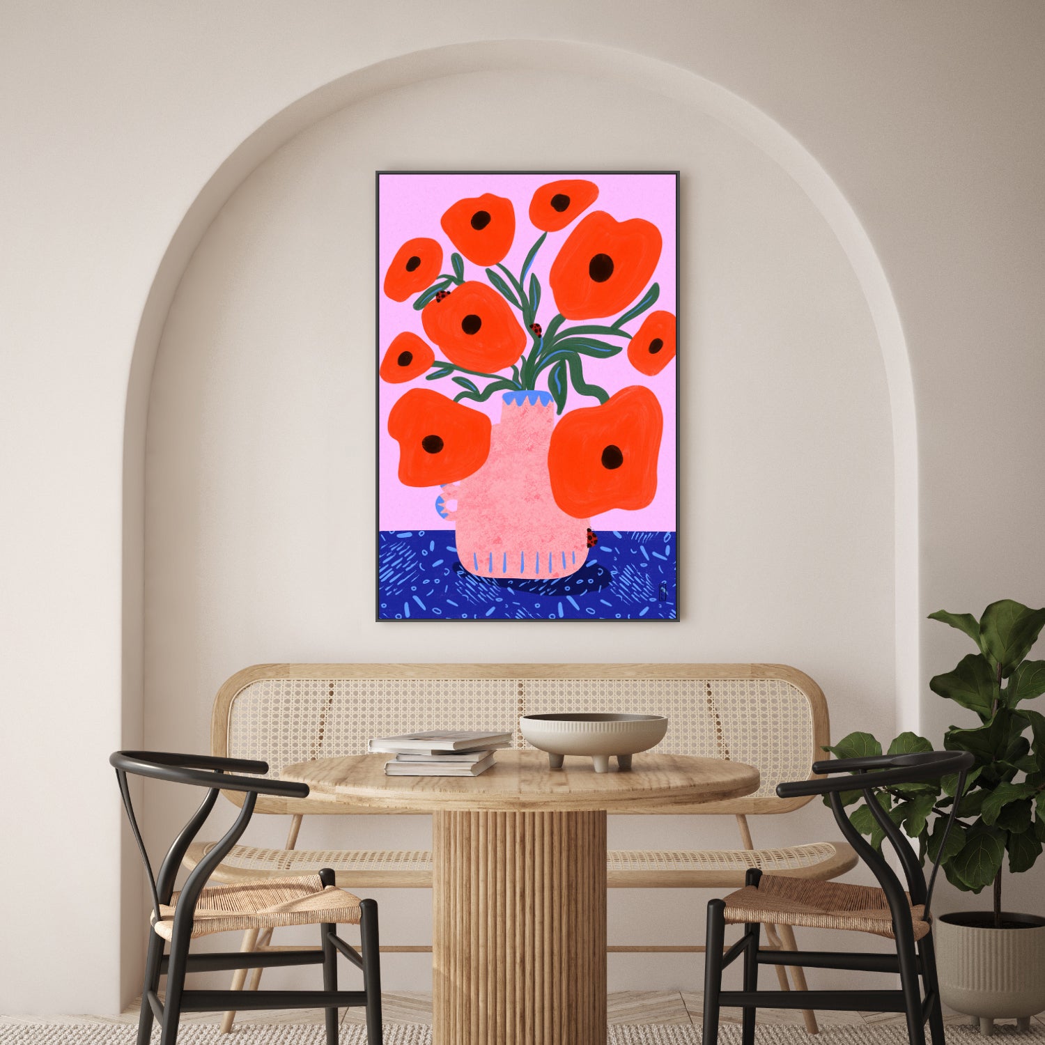 wall-art-print-canvas-poster-framed-Red Poppies and Ladybirds Floral Illustration-8