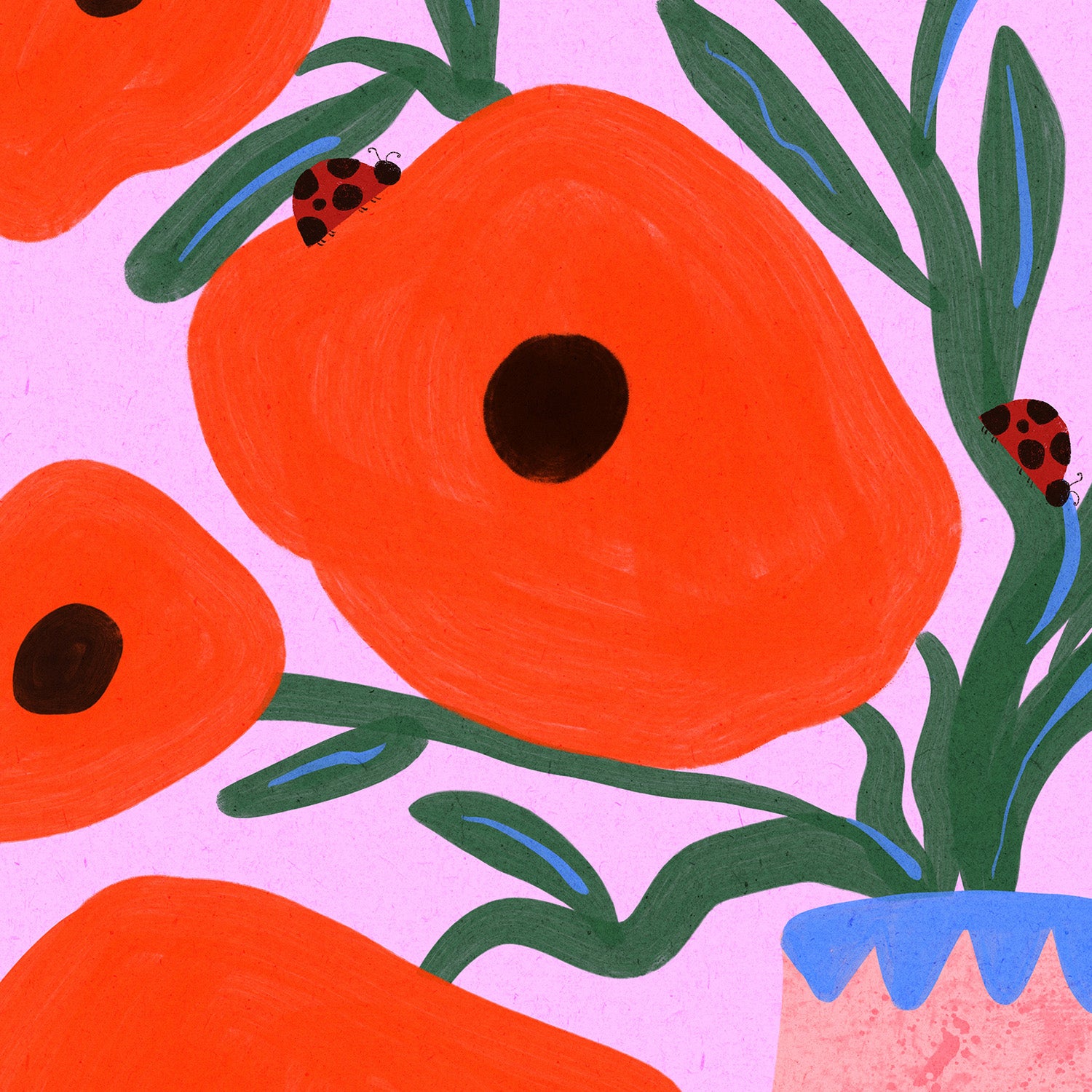 wall-art-print-canvas-poster-framed-Red Poppies and Ladybirds Floral Illustration-9