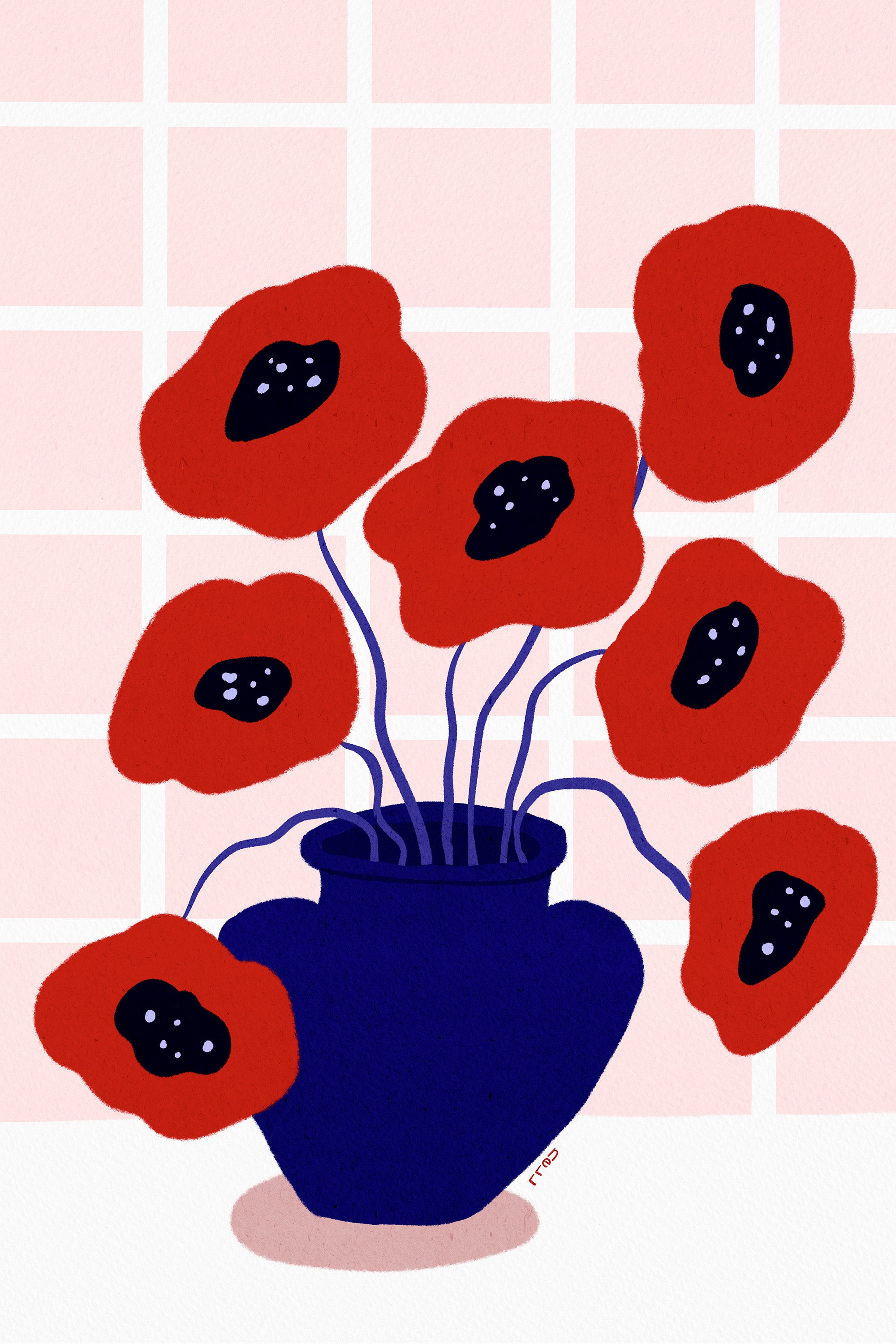 wall-art-print-canvas-poster-framed-Red Poppies In a Vase Illustration-1