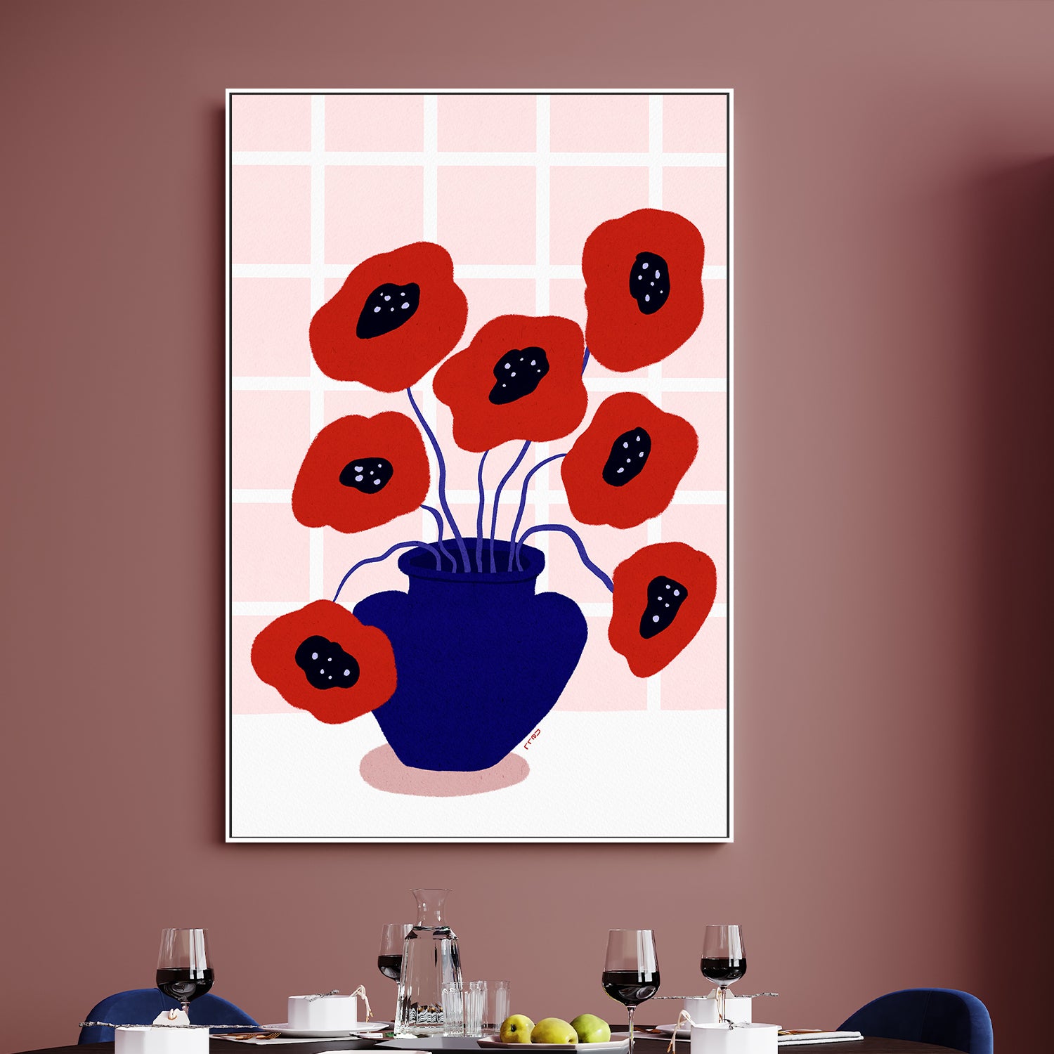 wall-art-print-canvas-poster-framed-Red Poppies In a Vase Illustration-2