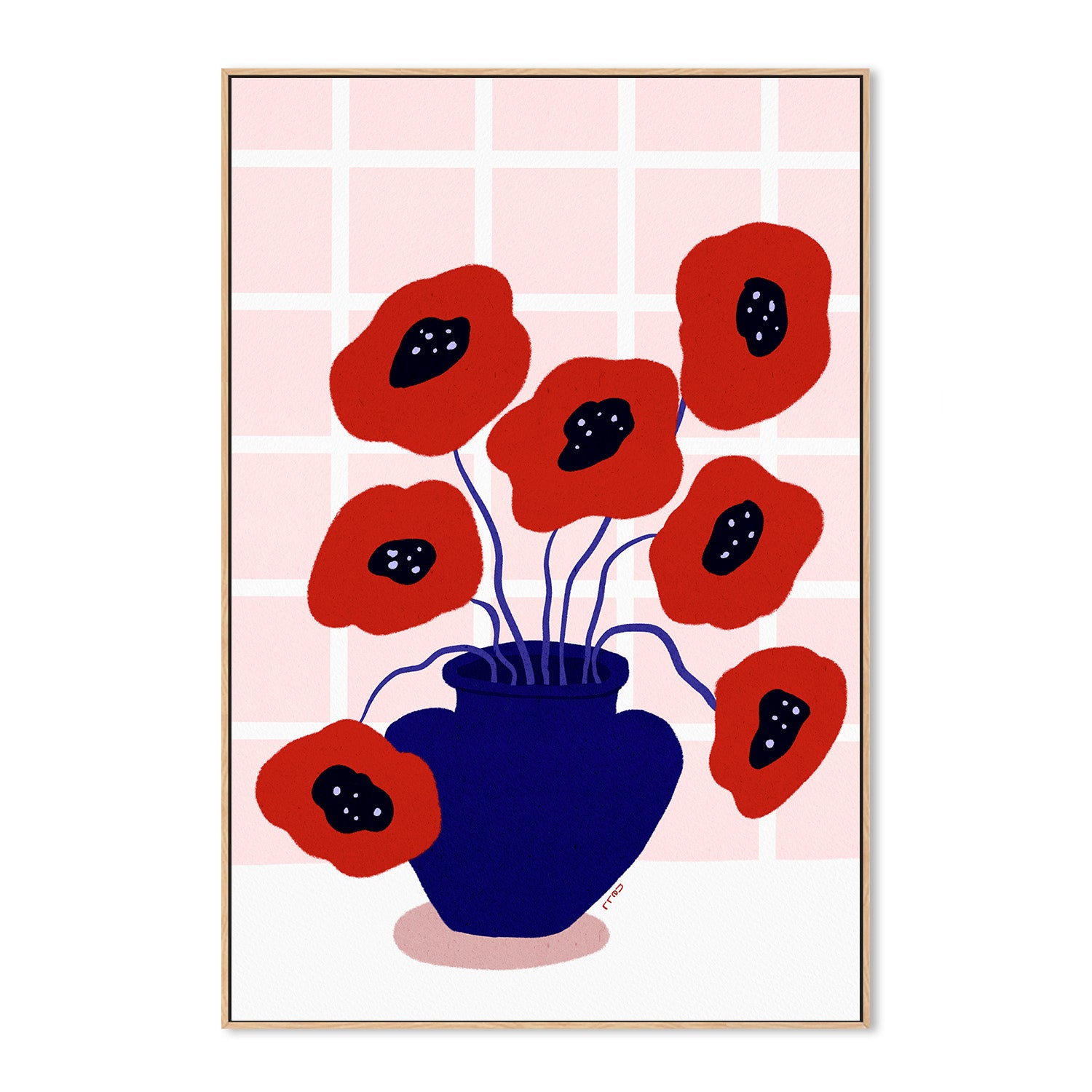 wall-art-print-canvas-poster-framed-Red Poppies In a Vase Illustration-4